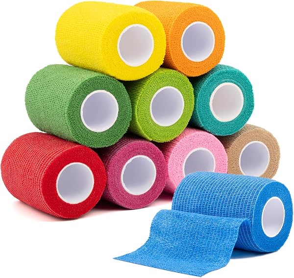Carehabi Benda Elastica Autoadesiva, 10 Rotoli 7.5cm x 4.5 m Bendaggio per Animali Domestici, Benda Non Tessuto Traspirante per Polso, Caviglia, Dita, Ginocchio - 1