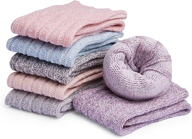 GM Apparel 3 pairs Womens Thermal Wool Socks UK 4-8 - Thick Warm Wool Blend Cosy Winter Socks for Ladies