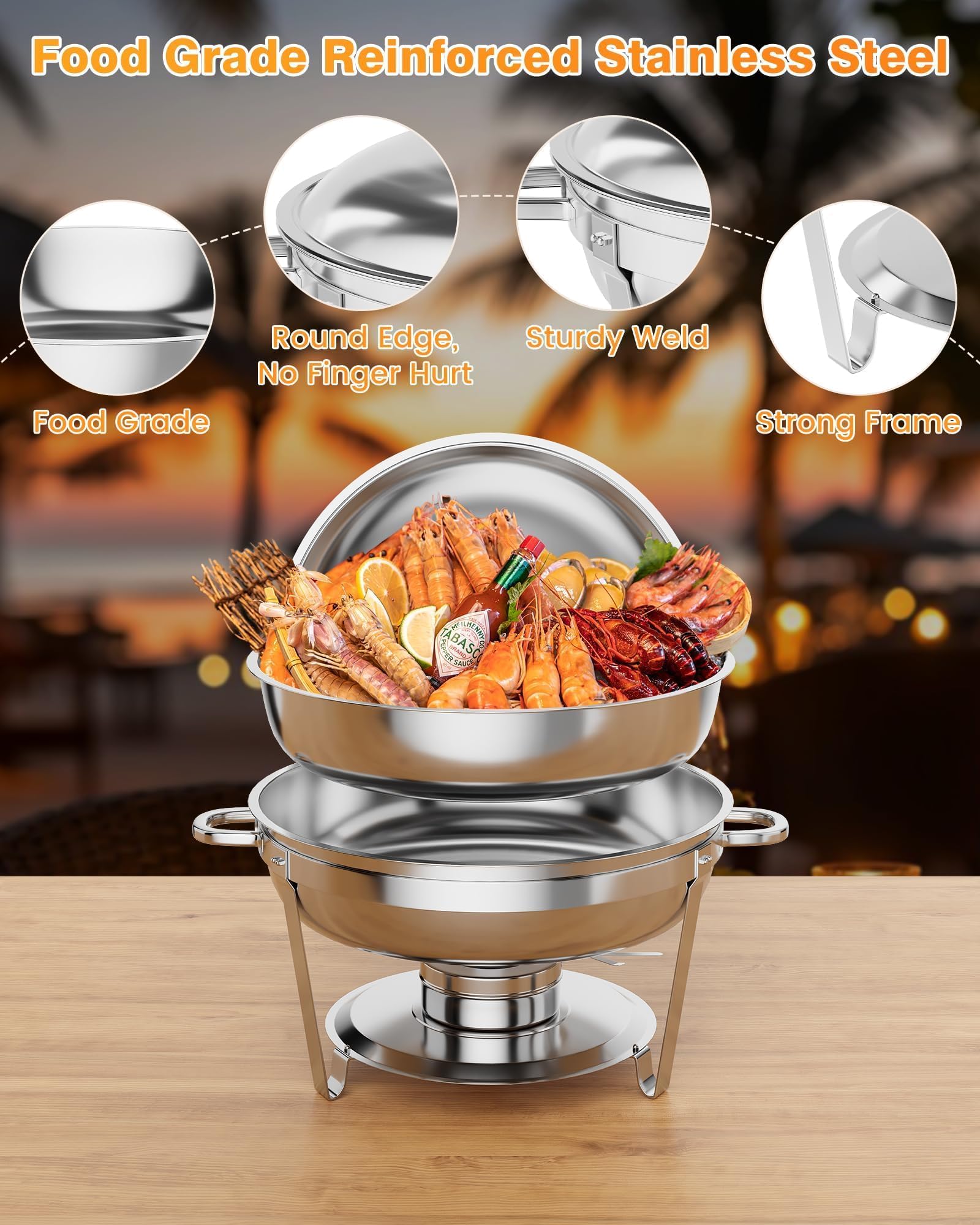 Zstar Set 4 Chafing Dish 5QT Acero Inoxidable Para Banquetes |