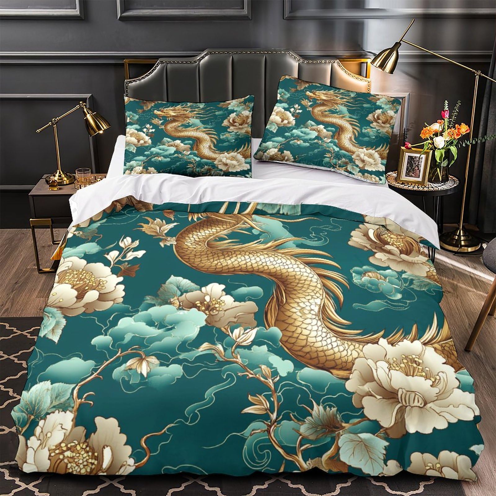 Parure de lit housse de couette 260x220 cm dragon 3D microfibre