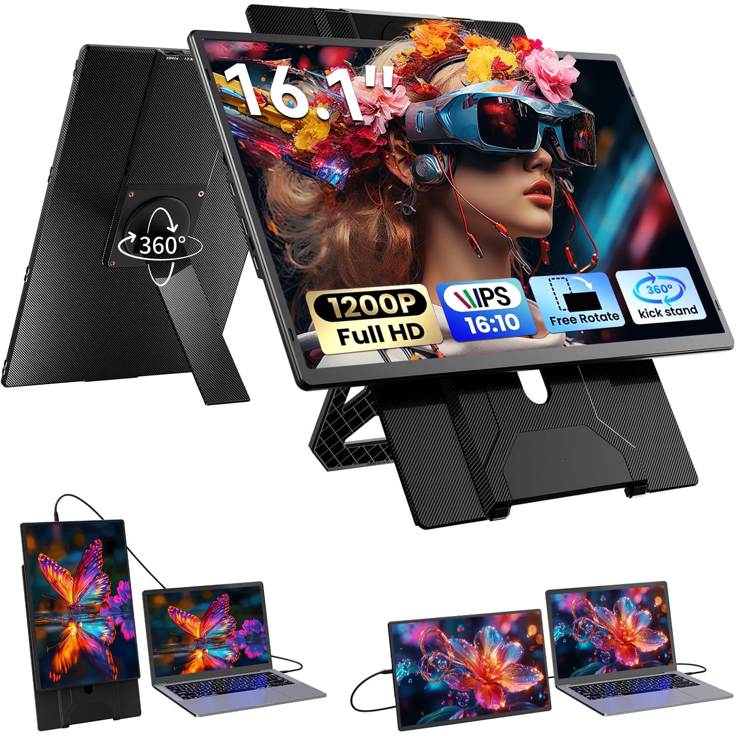 Blackview Monitor Portatile Ultra-Sottile 16.1 Pollici FHD 1200P, Supporto Magnetico Rotante 360°, Schermo Esterno Laptop per Viaggio & Ufficio, Plug & Play-Compatibile con Windows/Mac/PC/PS5
