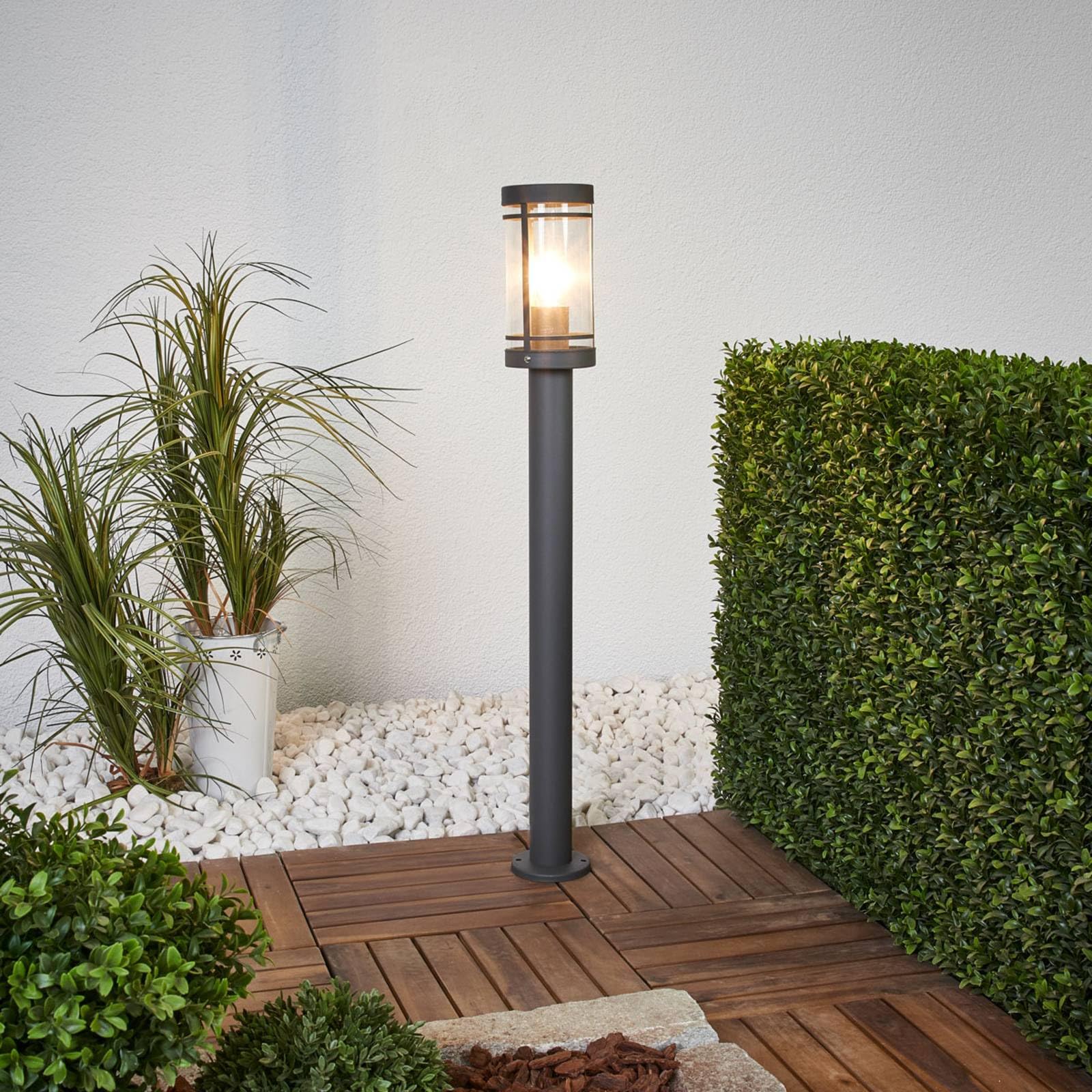 Lindby Djori Luminaire extérieur Borne lumineuse Gris Inox E27 1 lampe