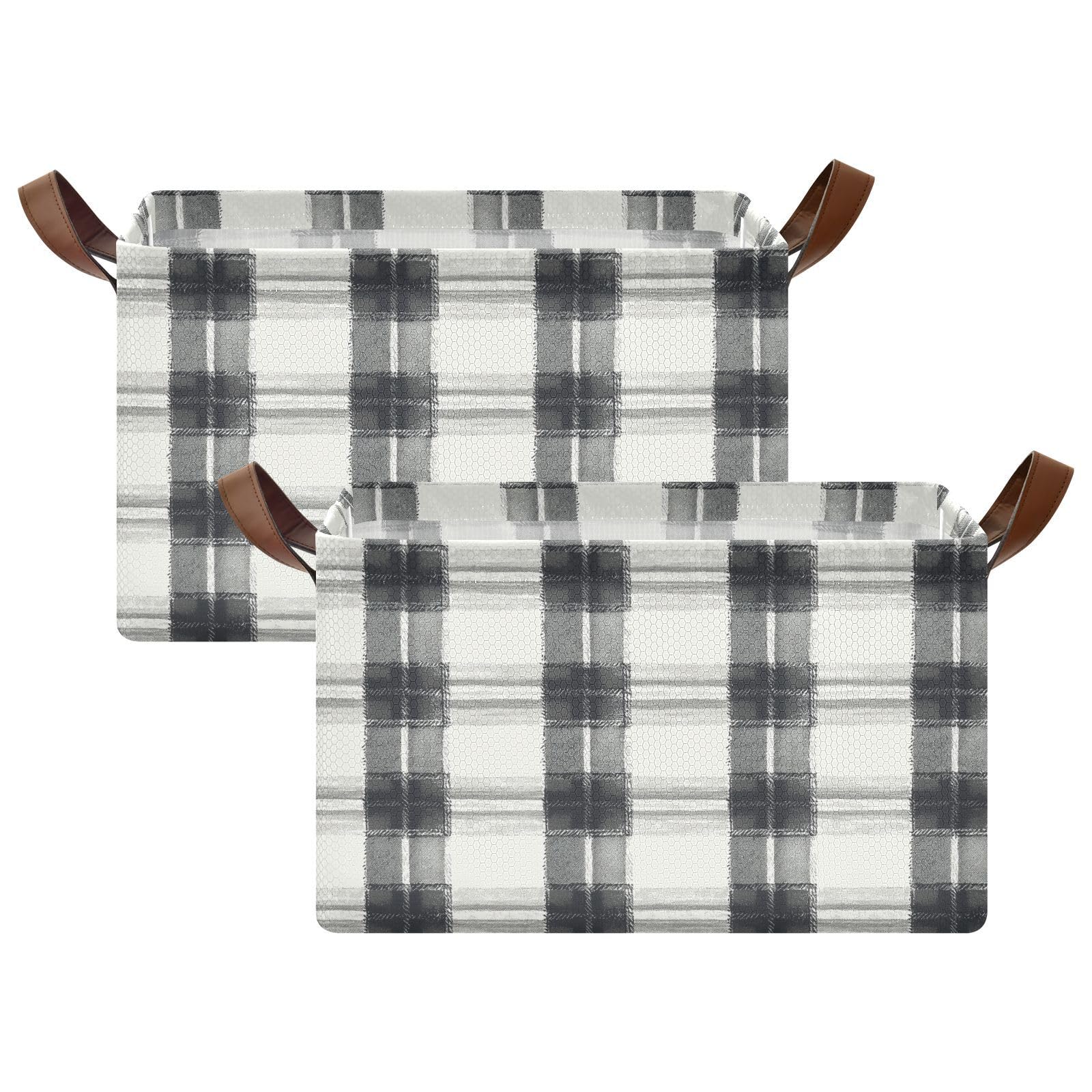 KLL Cestino in tartan nero e bianco per riporre oggetti con manici, pieghevole, in tessuto, cubi organizer per vestiti e 2 confezioni cajas para organizar ropa