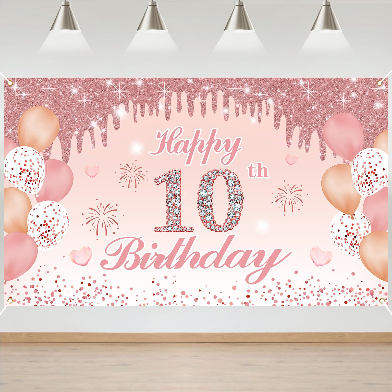 10th Birthday Decorations Door Banner Pink Happy Birthday Banner for Party Backdrop for Women Home Outdoor Cover Party Decoration Supplies Poster — image 1