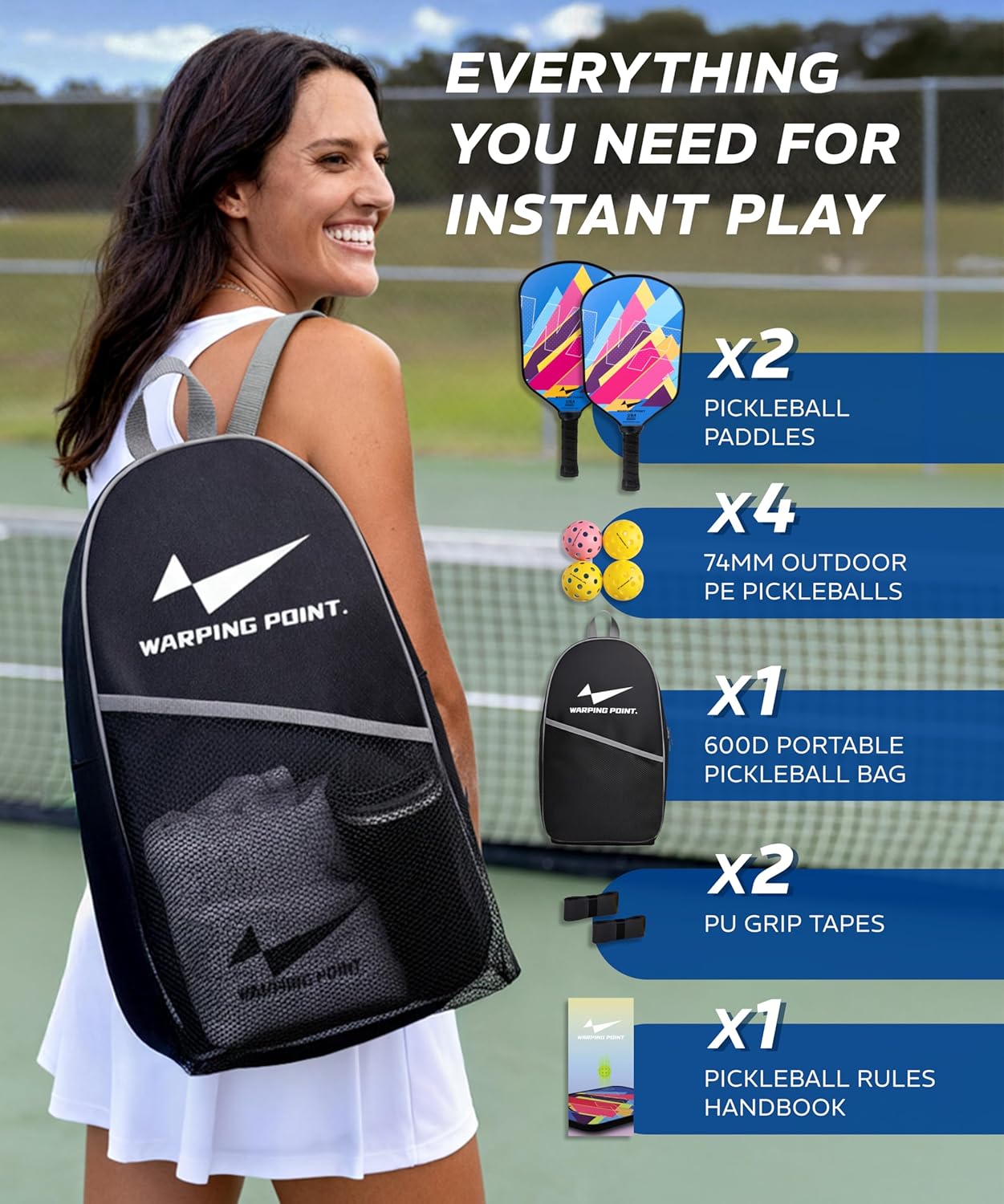 Pickleball Paddles Set of 2, Fiberglass Pickleball Set, Durable & Lightweight USAPA Approved Pickle Ball Rackets 2 Pack Pickleball Gifts for Women with Bag & Outdoor Balls for Men Beginner Kids Adults - Image 8