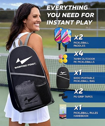 Miniatura 8 de Warping Point Juego de 2 palas de pickleball aprobadas por USAPA, juego de pickleball de fibra de vidrio, duraderas y ligeras, paquete de 2 con