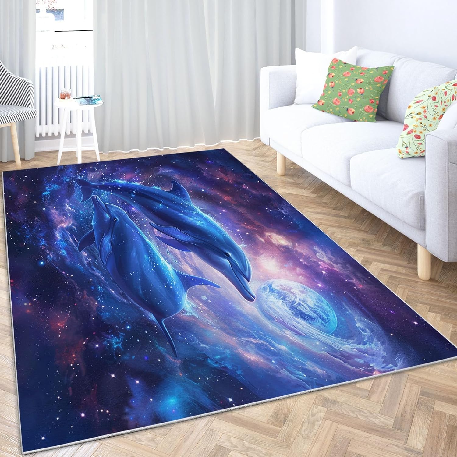Generic Area Rug for Bedroom Starry Sky Dolphin Stars Washable Rugs 2x3 Modern Soft Non-Slip Floor Carpet Indoor Outdoor Rug Entryway Rug for Living Room Laundry Room