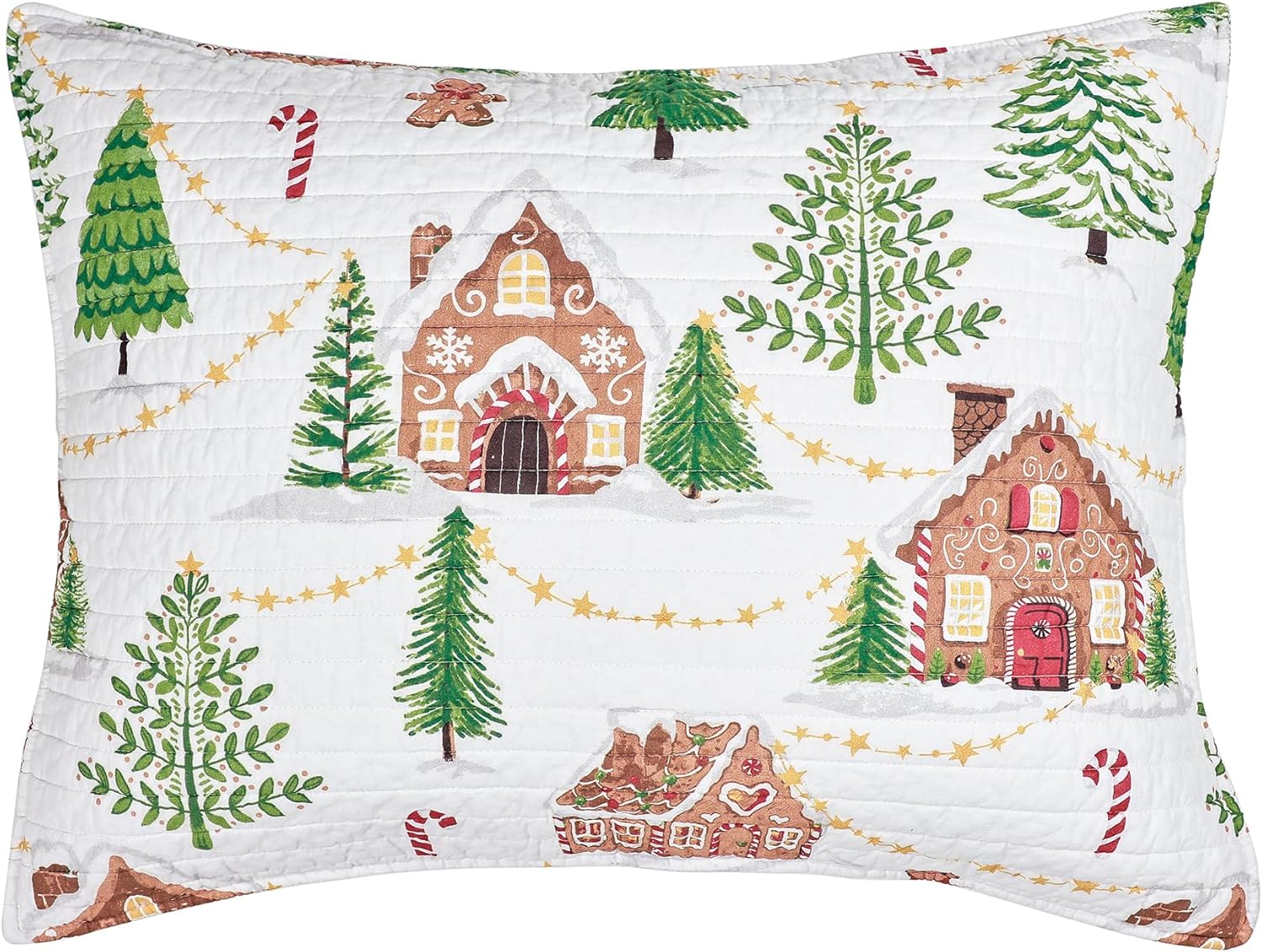 Levtex Home - Gingerbread Village - Euro Sham Set of 2 - Holiday - Red Green Brown White - Euro (26x26in.) - Cotton