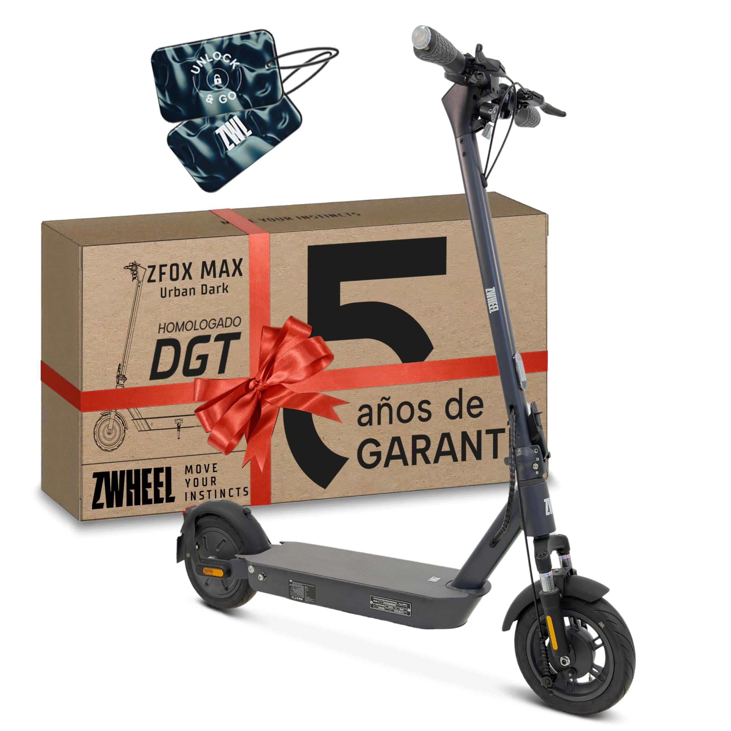 ZWHEEL ZFOX MAX | Patinete Eléctrico Adultos Homologado DGT - 800W MAX, 50km Autonomía, IP54 Resistencia al Agua, Ruedas 10" - Llave NFC, Intermitentes, Doble Suspensión, Frenos AER