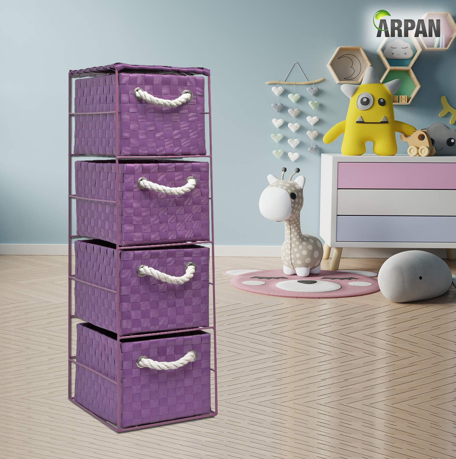 ARPAN Armario de almacenamiento de 2 x 4 cajones para dormitorio, baño, hogar, oficina (morado)