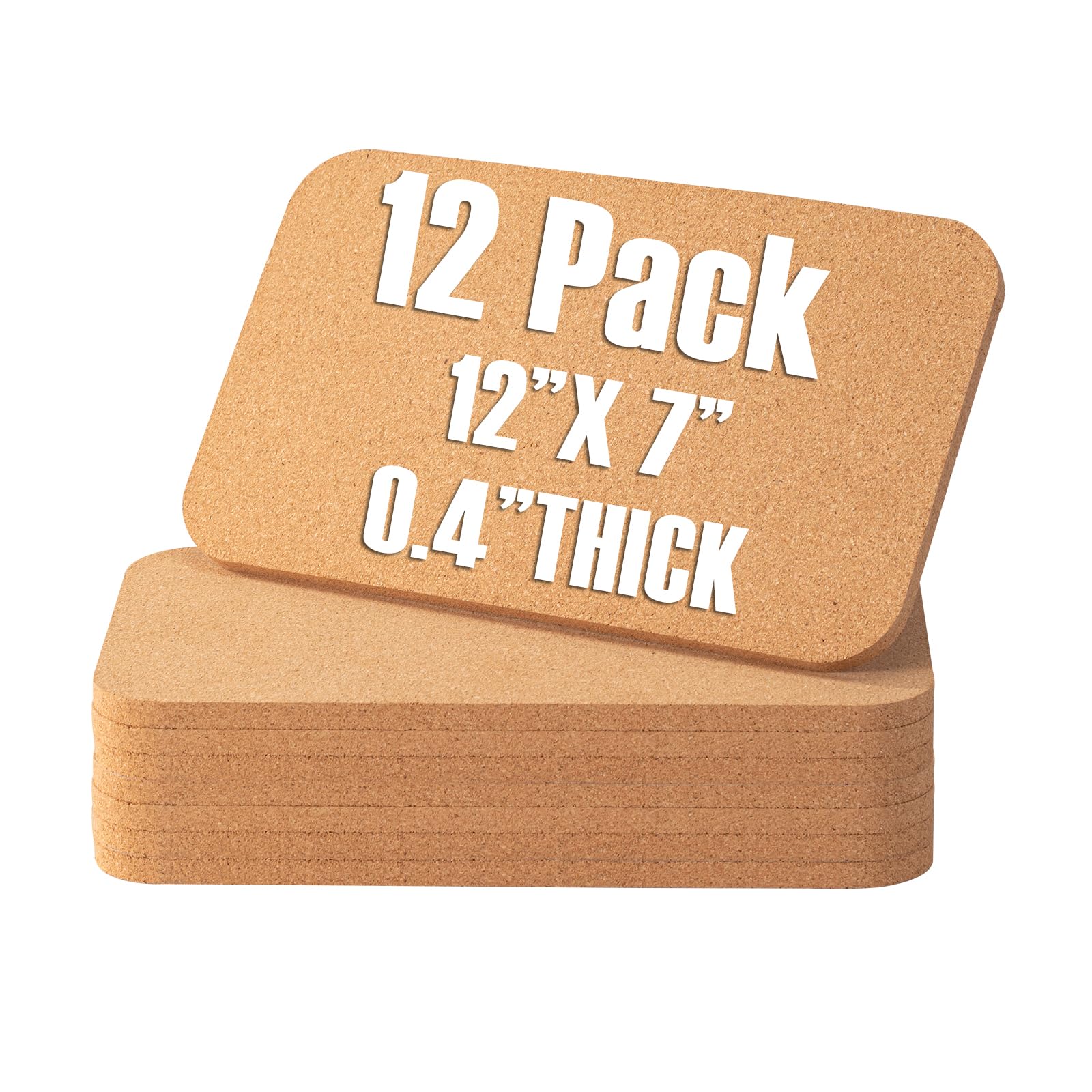 Rectangle Cork Trivets Set - 12 Pack, 12" x 7" x 0.4" Thick, Heat-Resistant Cork Hot Pads for Countertop, Table, and Kitchen, Perfect for Hot Pots and Pans