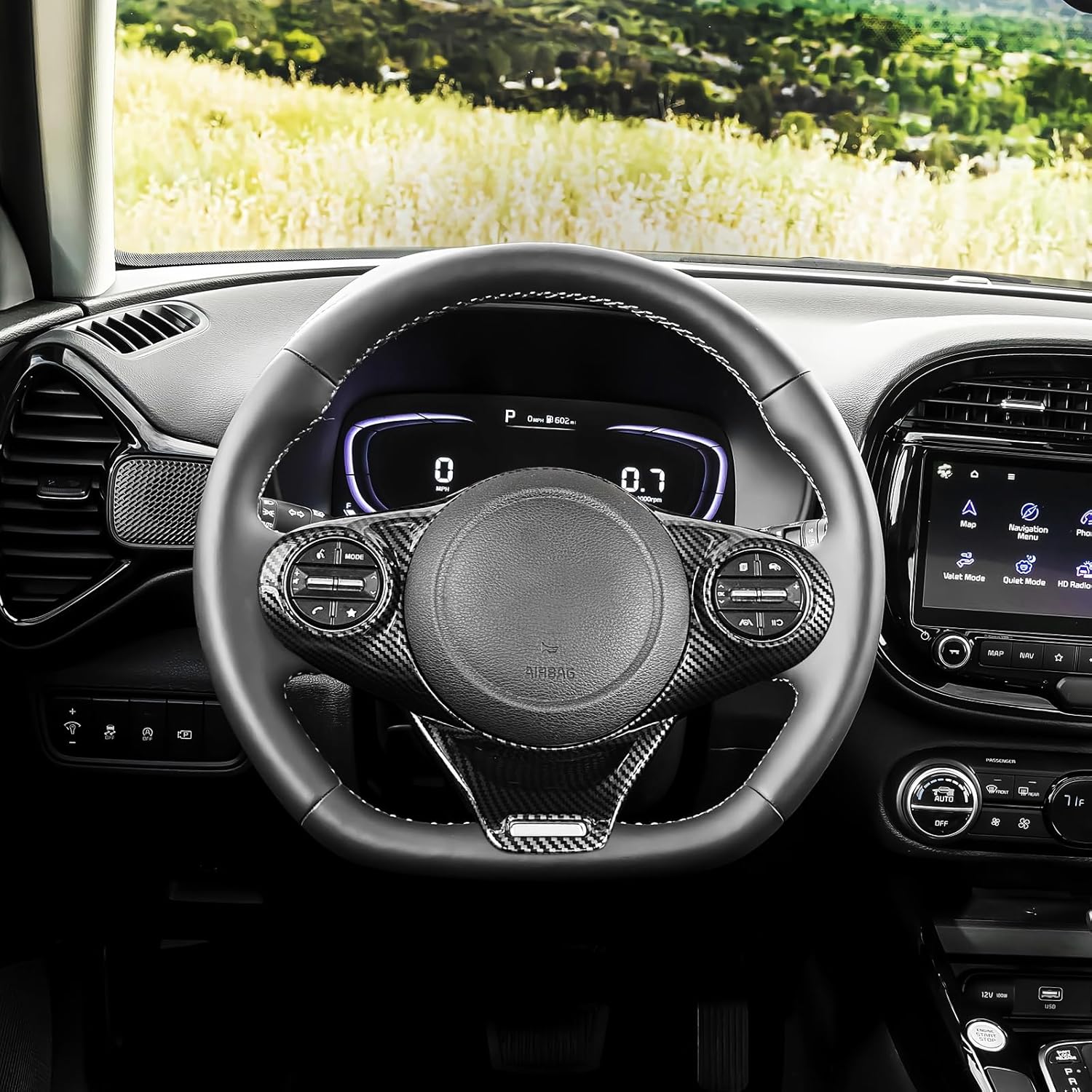 ABS Car Steering Wheel Frame Cover Steering Wheel Button Panel Frame Compatible with Kia Soul GT 2020-2025 Accessories (Carbon Fiber Style)