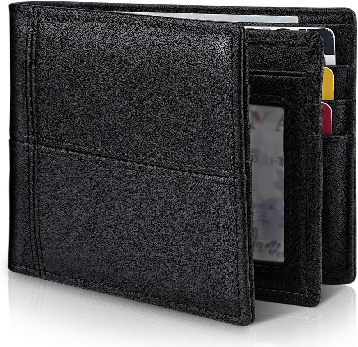 Mens Wallet Bifold Genuine Leather RFID Blocking Wallet for Men with 1 ID Window 13 Card Holders 2 cash pockets 1 Gift Box