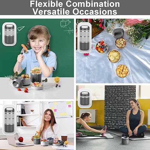 Miniatura 6 de Lille Home Lonchera de acero inoxidable de 3 capas de 1.43L - A prueba de fugas, sin BPA, caja Bento aislada para preparación de comidas sobre la