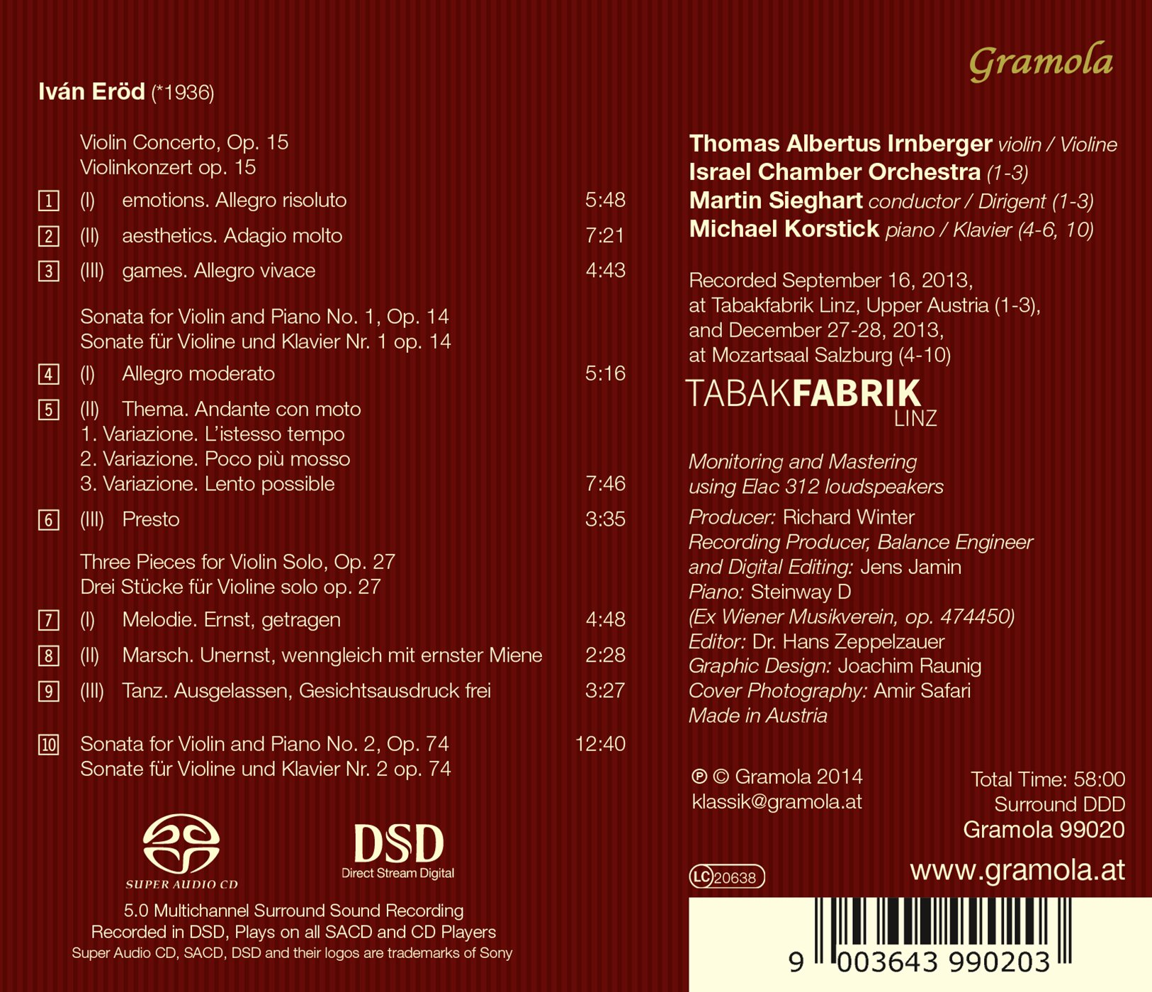 Image secondaire de Ivan Eröd : Concerto, Sonates et Pièces pour Violon. Irnberger, Korstick, Sieghart