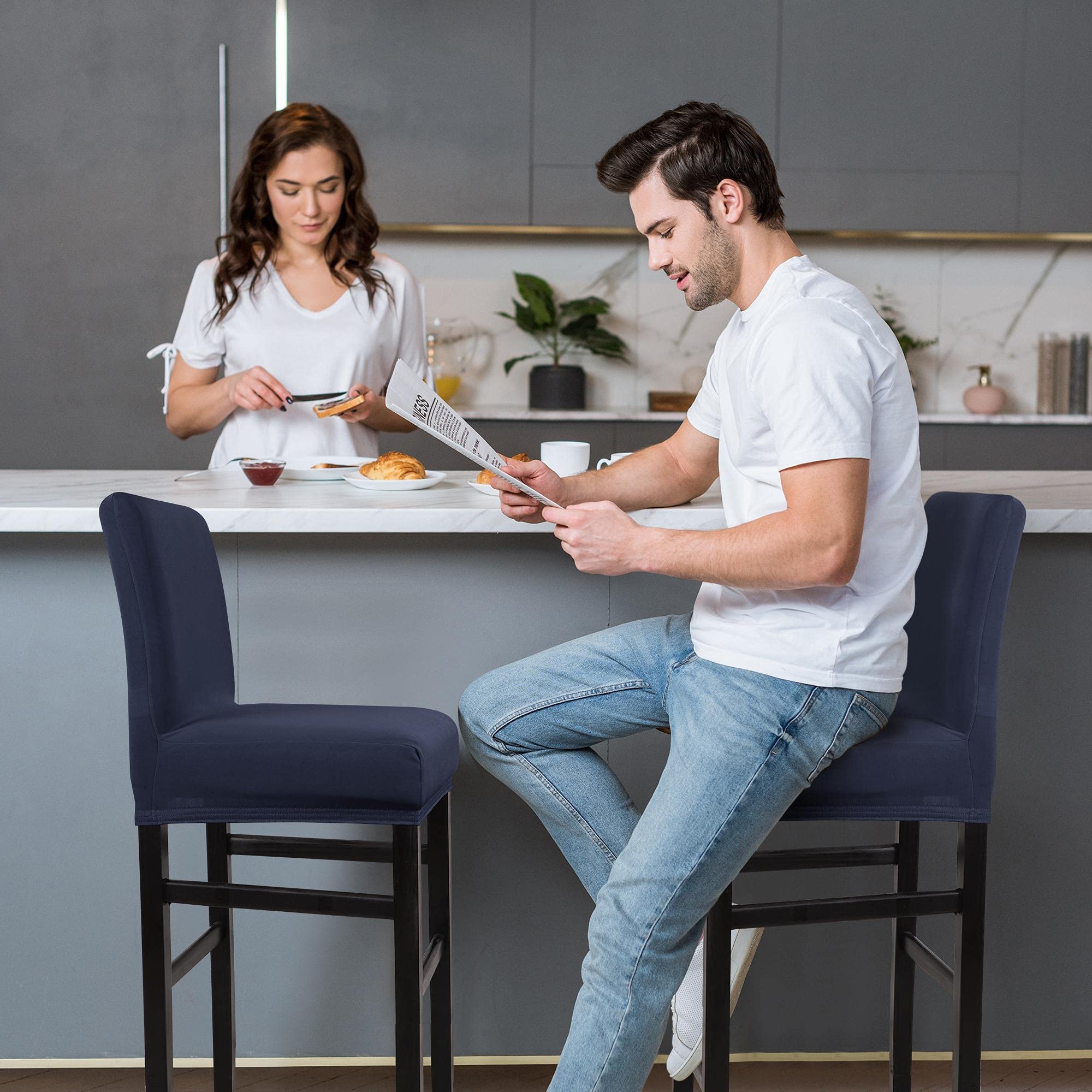 PiccoCasa Juego de 4 Fundas para taburetes de Bar con Parte Inferior elástica, Fundas elásticas y extraíbles para sillas de Comedor para mostrador de Pub, Fundas Protectoras de Elastano para sillas
