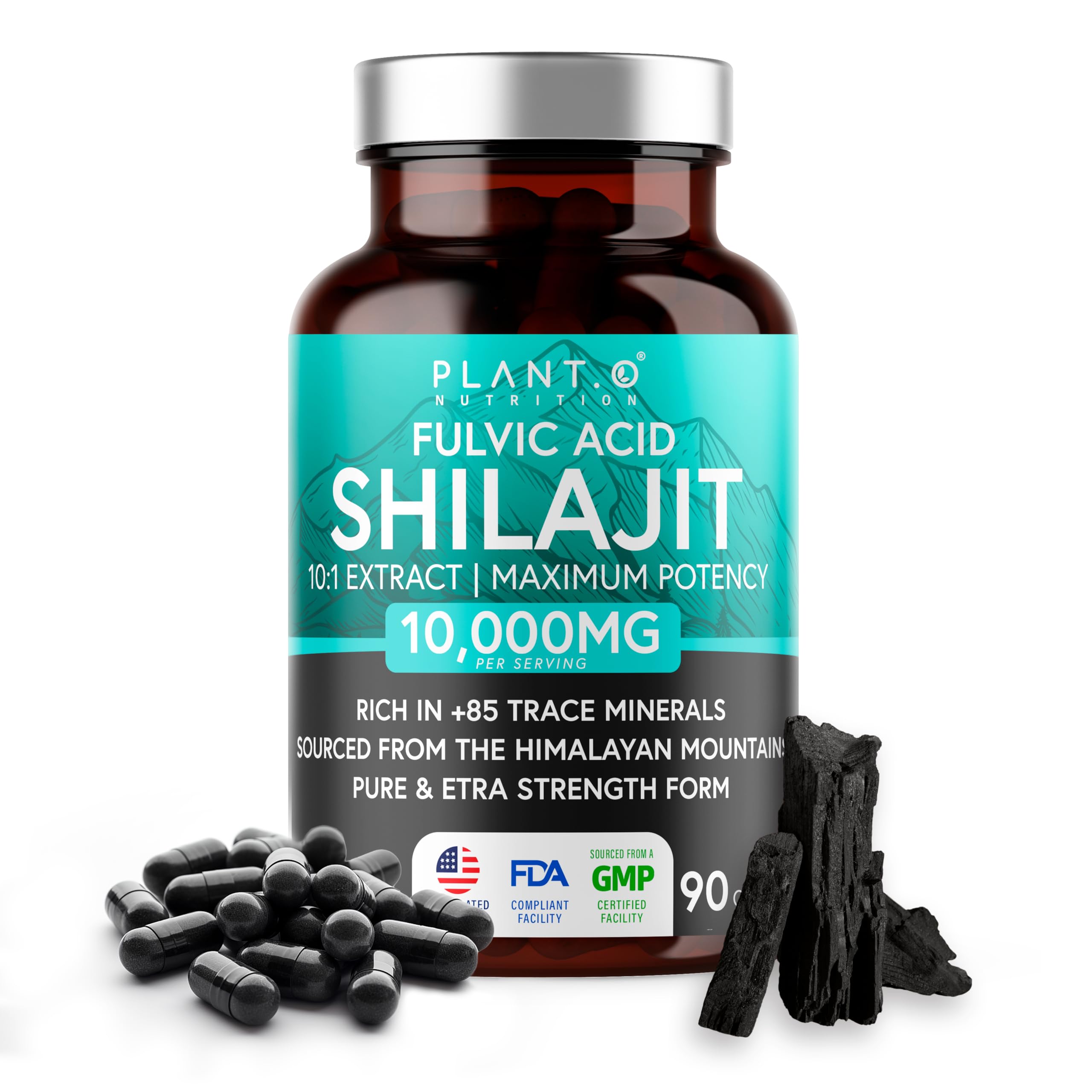 Shilajit 10000mg Maximum Potency with Fulvic Acid & Trace Minerals to Enhance Energy and Immune Support, 90 Veggie Pills