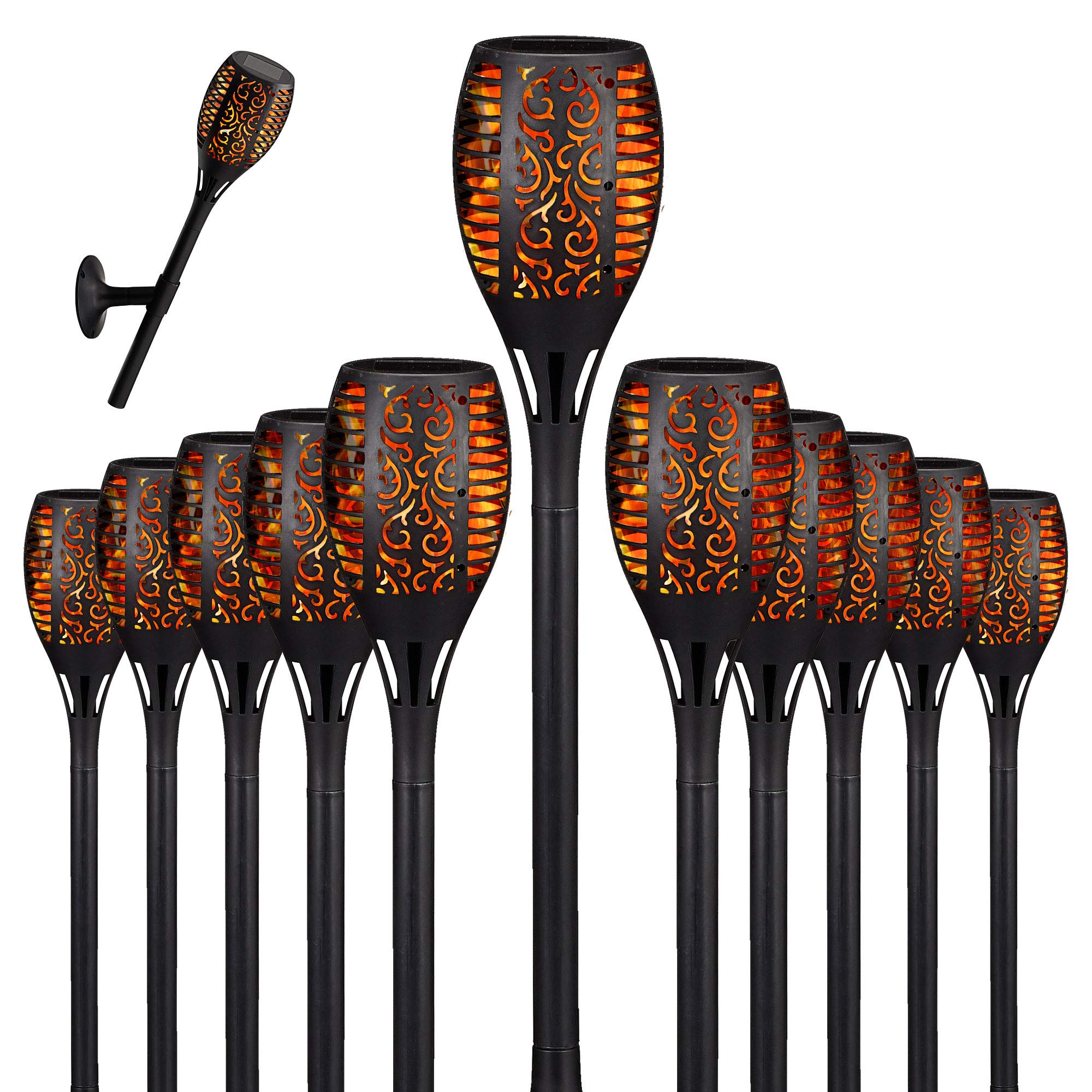 Lot de 12 torches solaires LED - Environ 58 cm - Support mural