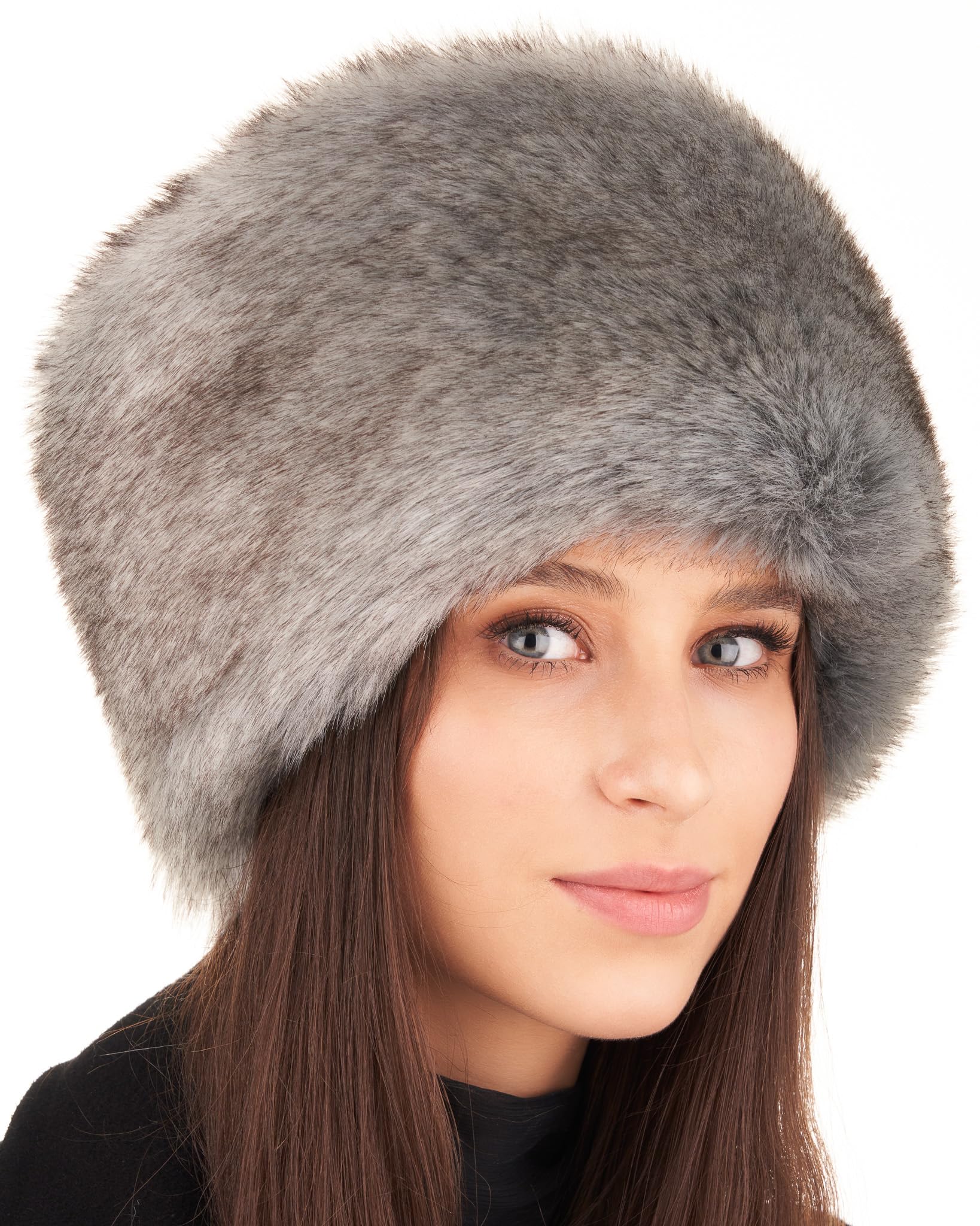 Futrzane Siberian Cossack Hat - Russian Fur Hats for Women - Fluffy Winter Hat (XS, Silver Siberian)