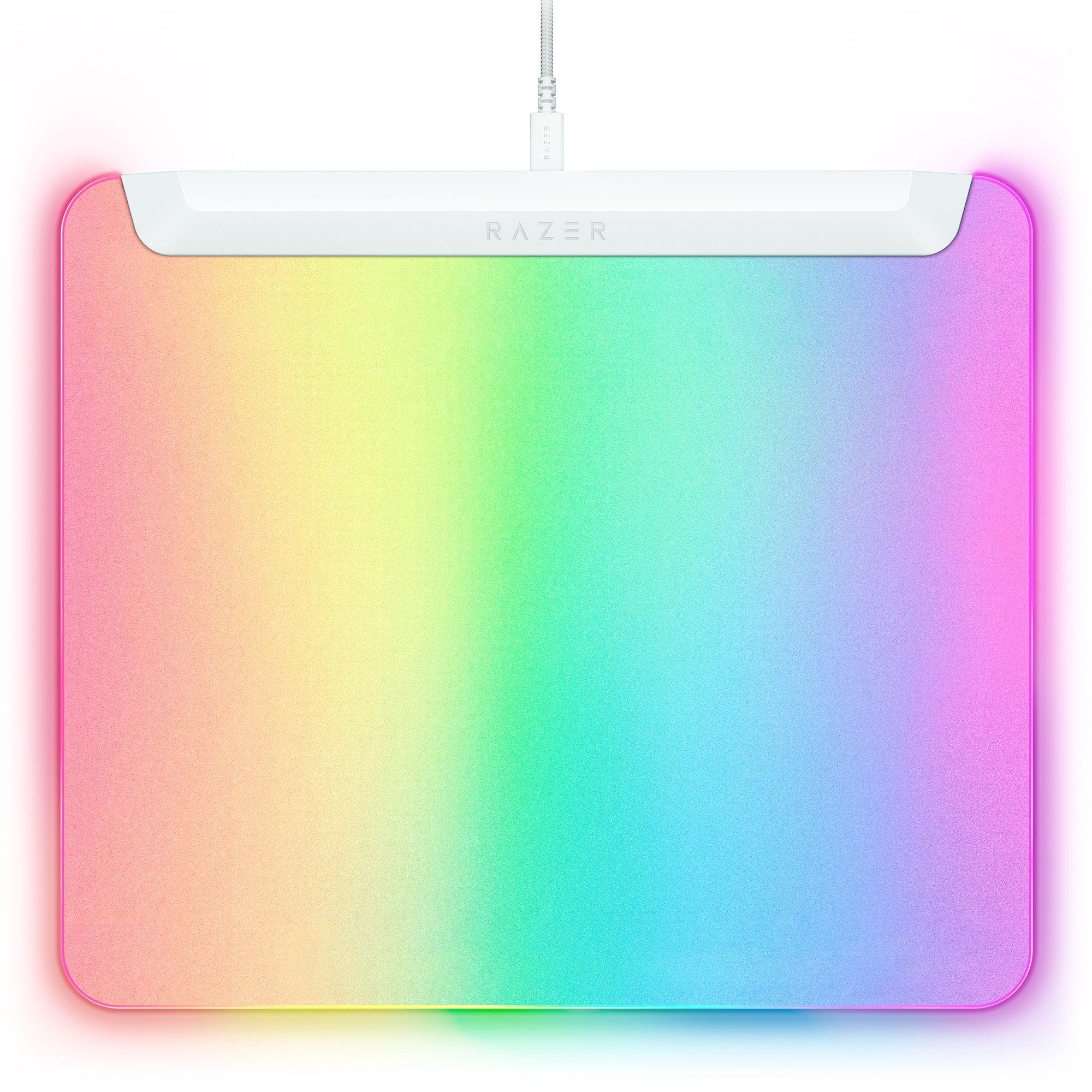 Razer Firefly V2 Pro Fully Illuminated RGB Gaming Mouse Mat, Backlit Design, 15 Zone Chroma Lighting, USB 2.0 Port, Detachable USB Type C Cable, Micro Textured Surface, Anti Slip Base - White