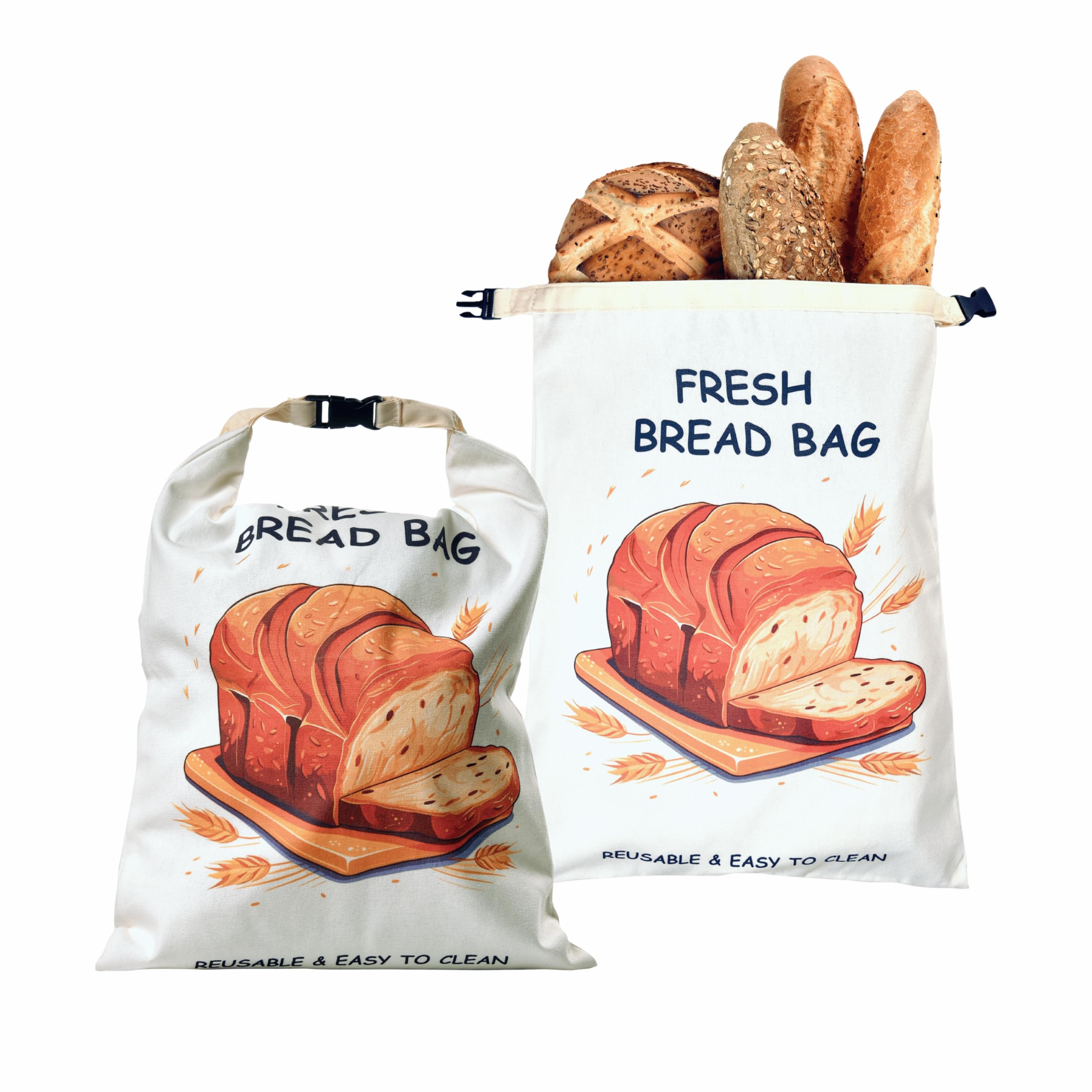 Reusable bread bags, 2 Pack, Quality material, Cotton, BPA Free, TPU inner Bag Double Layer, Freezer Safe, Washable, 17" x 13" XL Bread Bag for