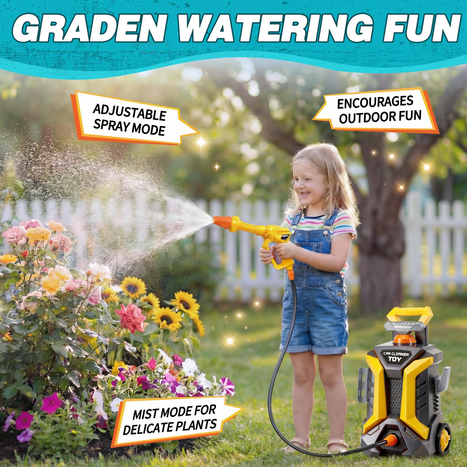 Kinder-Autowasch-Spielzeug-Hochdruckreiniger-Spielset, ab 3 Jahren | 1,3 l Tank, manuelle Pump-Spritzpistole, Outdoor-Wasserspielzeug, tragbare Reinigung, Pretend Play