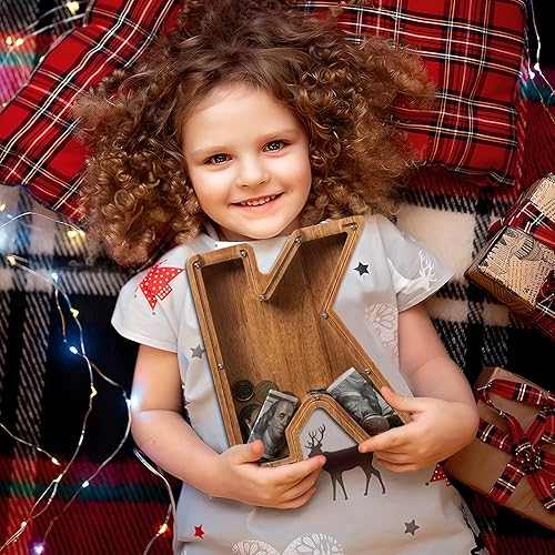 Vista 227 de Alcancía para niños y niñas, alcancía de madera con letra grande del alfabeto con inicial C, banco de monedas, regalos divertidos para cumpleaños