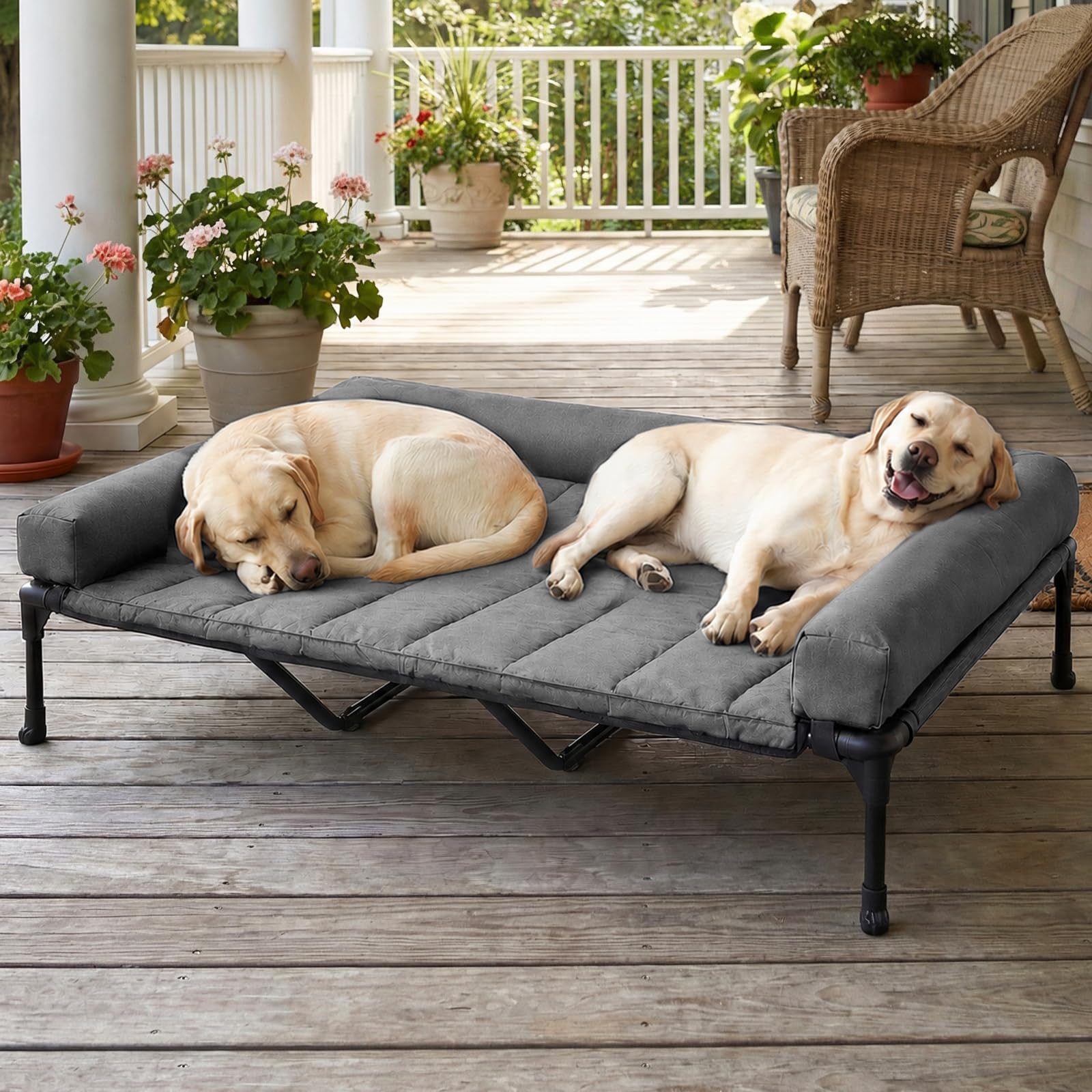 Veehoo Hundeliege Outdoor, Kühlendes Erhöhtes Hundebett mit Wasserdichter Abnehmbarer Kissenauflage, Hundebett mit Rand,Atmungsaktivem Mesh, rutschfeste Füße, Hundesofa für Innen & Außen