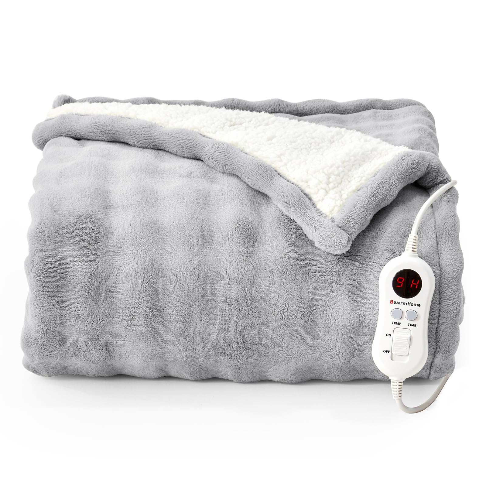 Bwarm Electric Blanket Thick Bubble Flannel Heated Blanket Heated Throw Fast Heating with ...