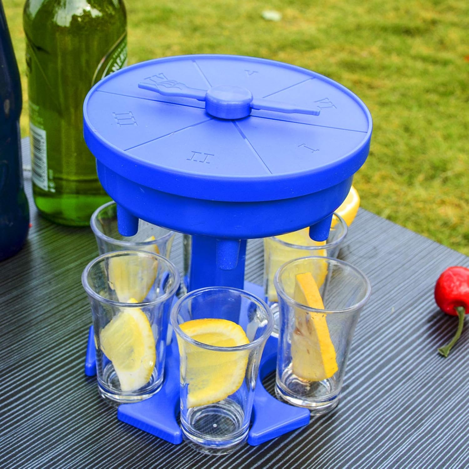 Blасk Frіdау Clеаrаnсе Game Turntable 6 Shot Glass Dispenser and Holder,Drinking Games Wine Dispenser for Bar Home Cocktail/Party, Dispenser for Filling Liquids Dispenser (Including 6 Cups) (Blue-hexagon)