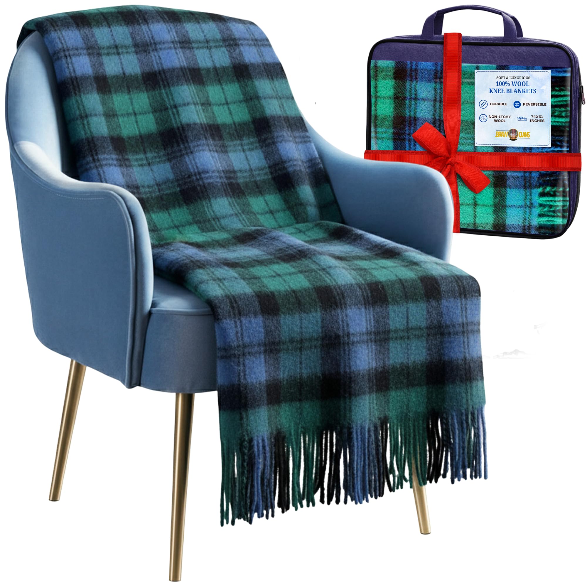 100% Pure Wool Knee blankets for elderly, Adults - 74x31" - Scottish tartans - Fringed edges, check Cosy sofa throws - Reading, Wheel chair, Travel - winter Blanket (Campbell Ancient Tartan)