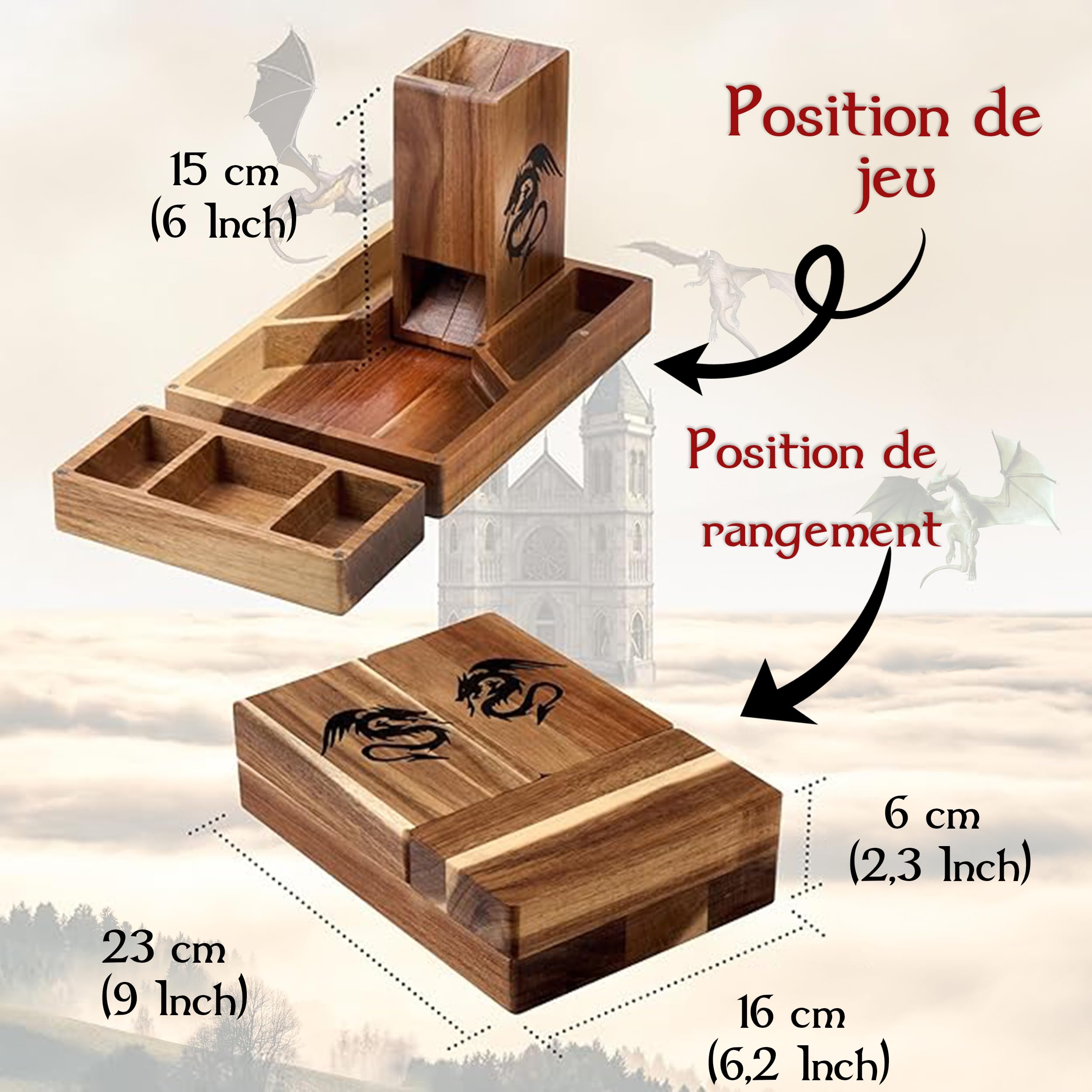 Tapeera Tour de dés magnétique en bois avec plateau – Accessoire Donjons et Dragons – Rouleau de dés portable pour RPG de table – Cadeaux DND