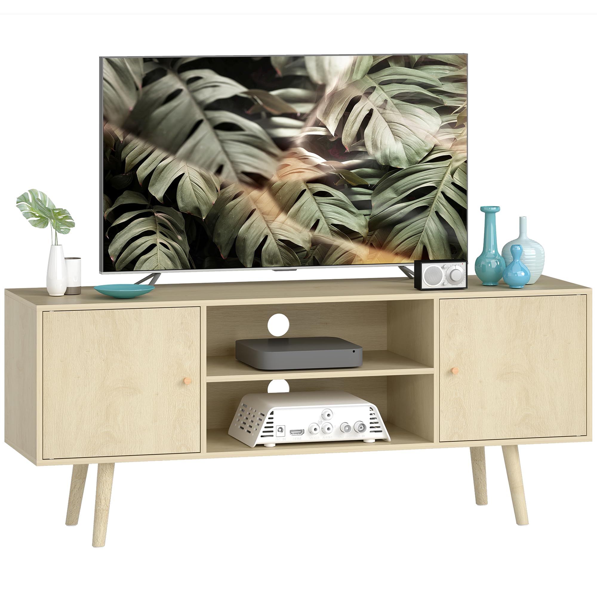 HOMCOM Mobile Porta TV Fino a 55" con 2 Armadietti con Ante Color Legno