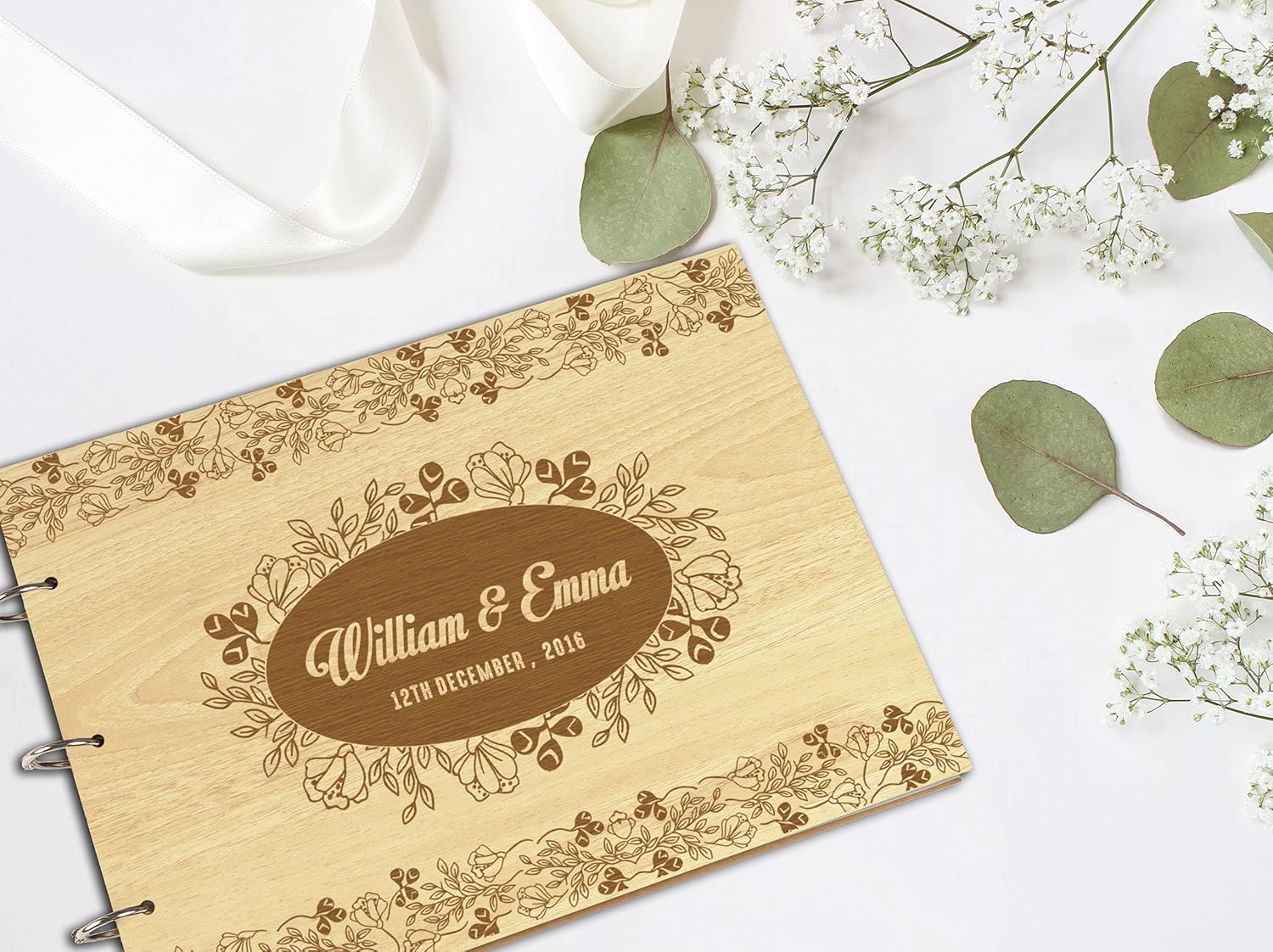 Darling Souvenir Personalized Engraved Laser Cut Wedding Guest Book Wooden Cover Sign-in Book Registry Guestbook Scrapbook-GV
