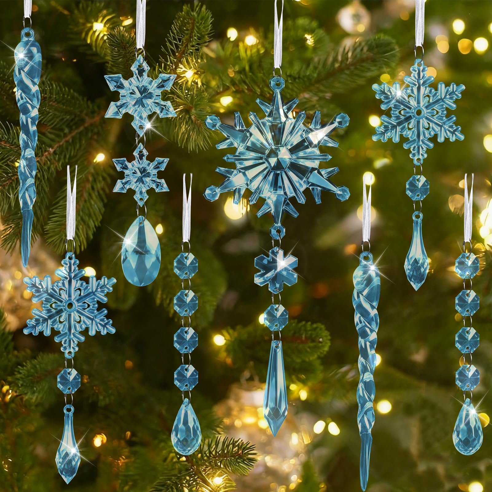 Lanpn 26 stuks kerstversieringen kristallen kerstboomdecoratie, hangende heldere acryl sneeuwvlok ijspegel druppel hangers voor Kerstmis winter buiten indoor feest decor groen Lanpn 26 stuks kerstversieringen kristallen kerstboomdecoratie, hangende heldere acryl sneeuwvlok ijspegel druppel hangers voor Kerstmis winter buiten indoor feest decor groen
