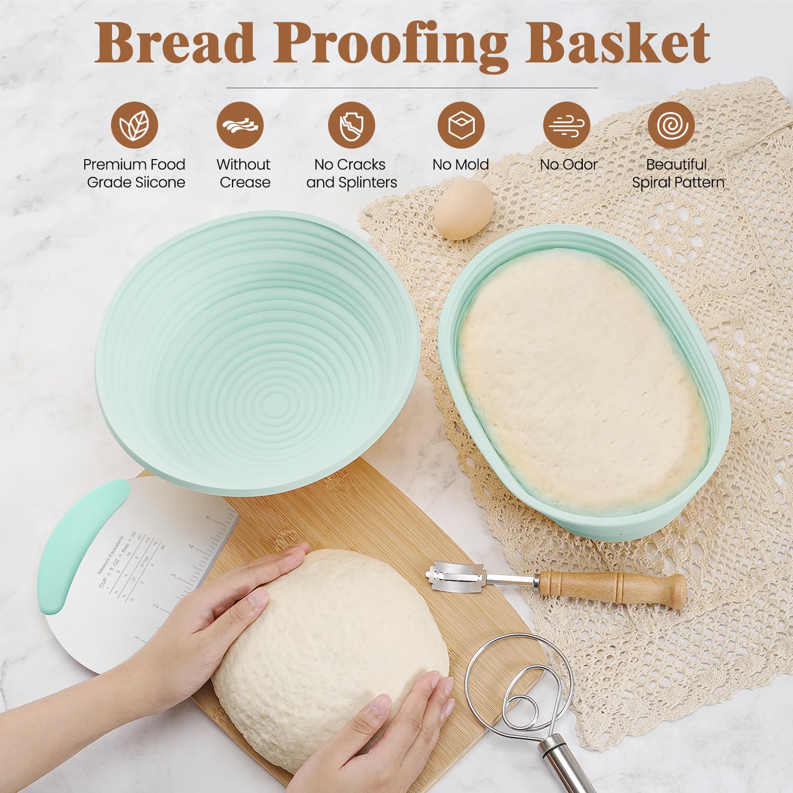 Cymoyak Silicone Bread Proofing Basket, Bread Proofing Baskets for Sourdough, Proofing Bowls for Sourdough Bread. (Green)