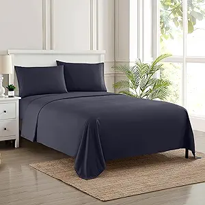 California King Sheet Sets - Breathable Luxury Sheets with Full Elastic & Secure Corner Straps Built In - 1800 Supreme Collection Deep Pocket Bedding, Sheet Set, EXTRA DEEP pocket - Cal King, Navy