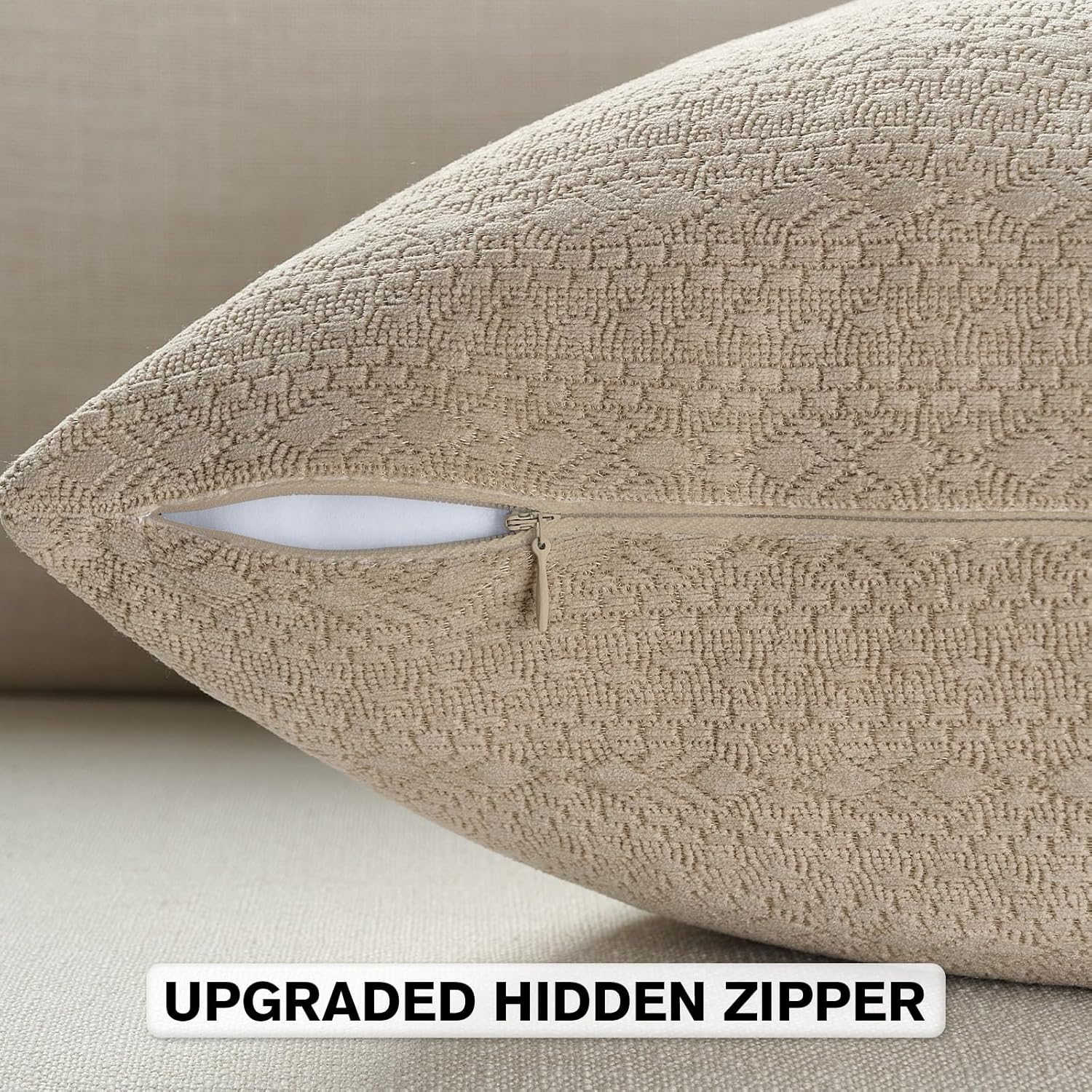 FUTEI Oatmeal Chenille Throw Pillow Covers 18x18 Inch Set of 2,Soft Striped & Diamond Textured Cushion Cases,Modern Home Decor for Couch Living Room - Image 3