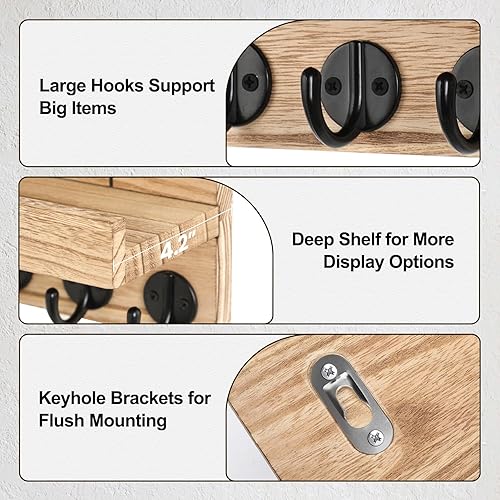 Miniatura 3 de Soporte para llaves montado en la pared, 9.8 x 6.7 x 4.2 pulgadas, estante decorativo de pared con ganchos para llaves, correa de perro, cartera,