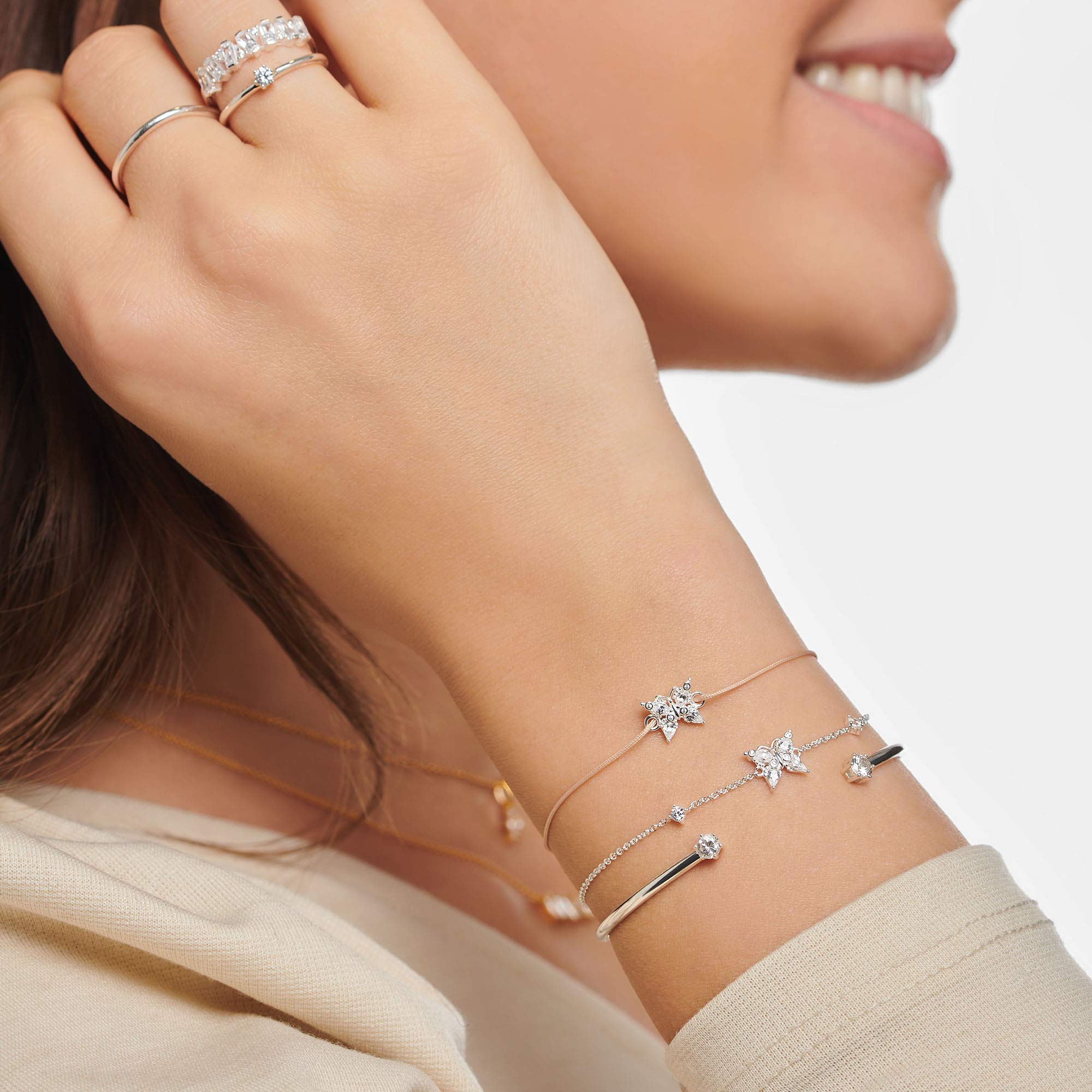 THOMAS SABO Damen Armband Little Secret Schmetterling weiße Steine 925 Sterlingsilber LS117-401-19-L20V