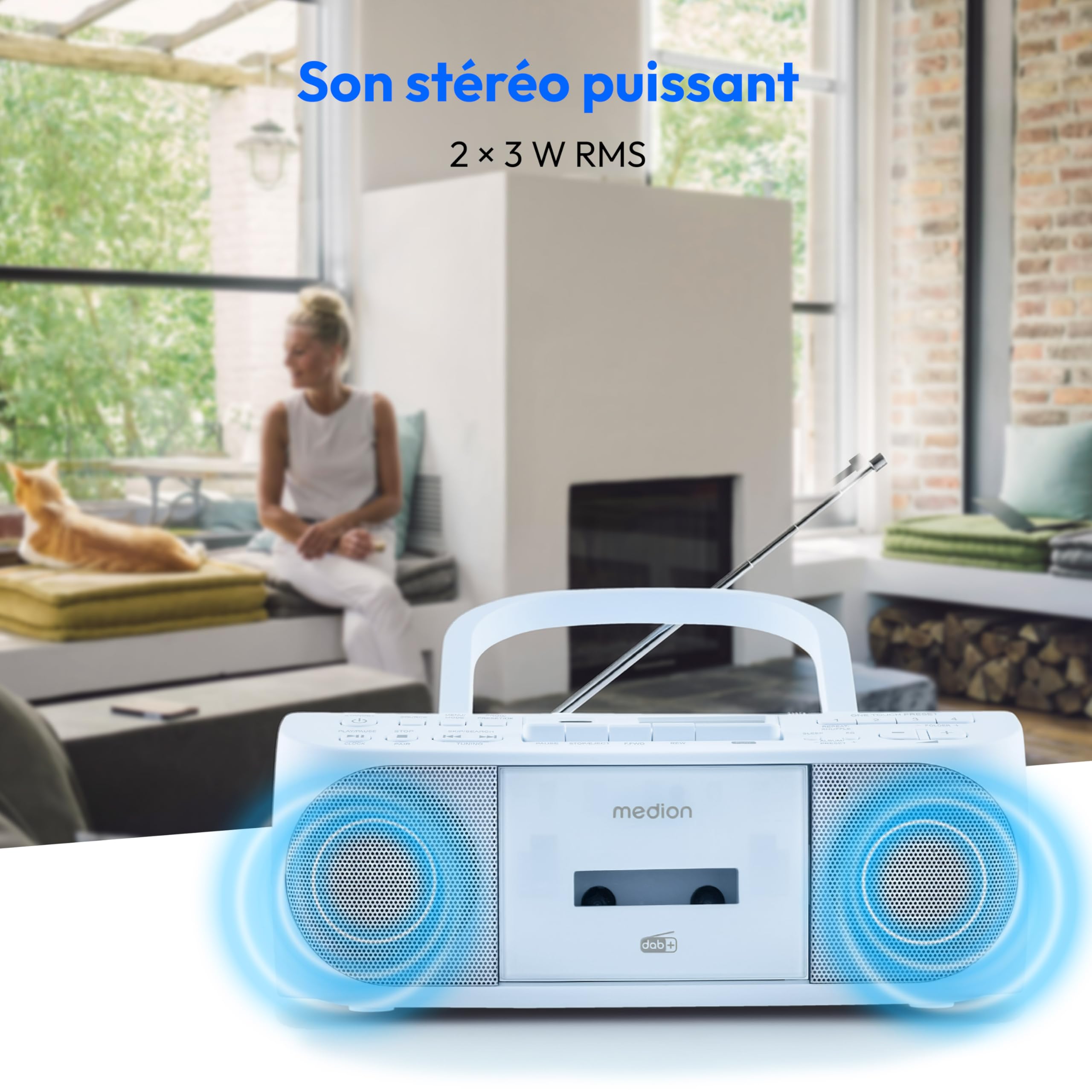 MEDION DRX-1 Plus Boombox Radio Portable DAB+ FM Bluetooth Lecteur CD MP3 Cassette Bleu