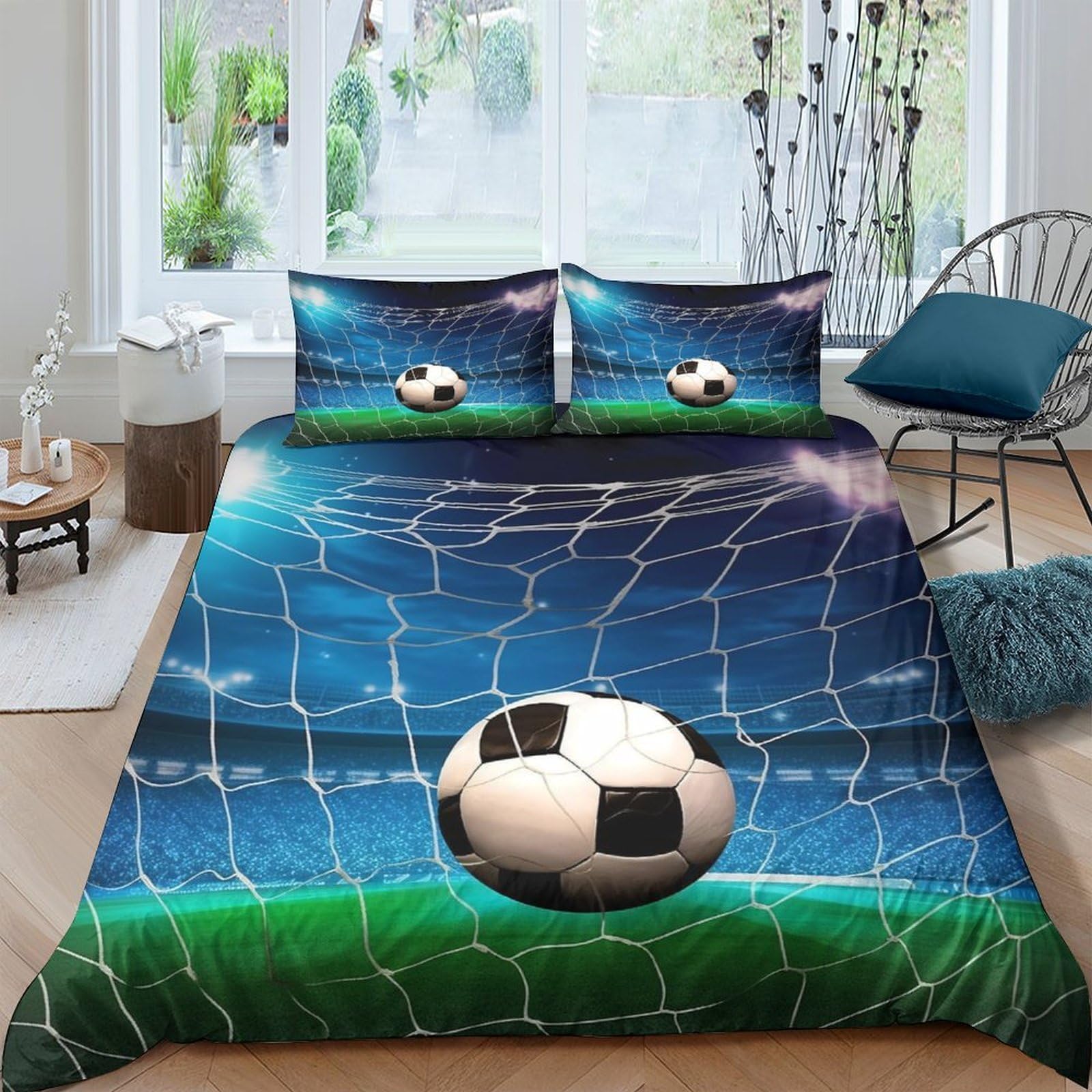 Ctjqhvkz Style-1 3D Printed Soccer Net Fitted Sheet Microfiber Soft Football Goal Bed Cover For Bedroom Dorm Mattress Decor Single（135X200cm）
