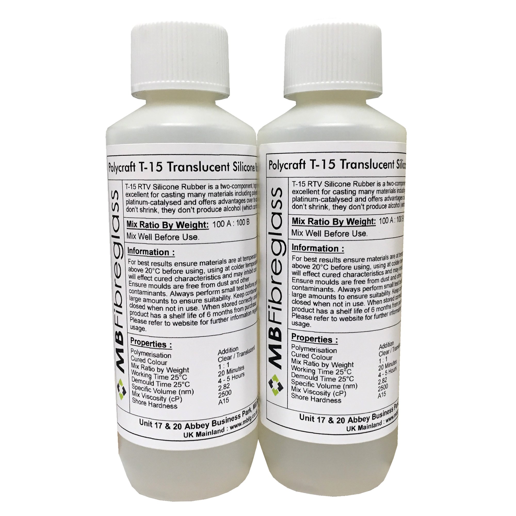 Polycraft ( Mb Fibreglass ) Clear Polycraft T15 Translucent Rtv Addition Cure Silicone Rubber Shore A15-500G Kit (T-15)