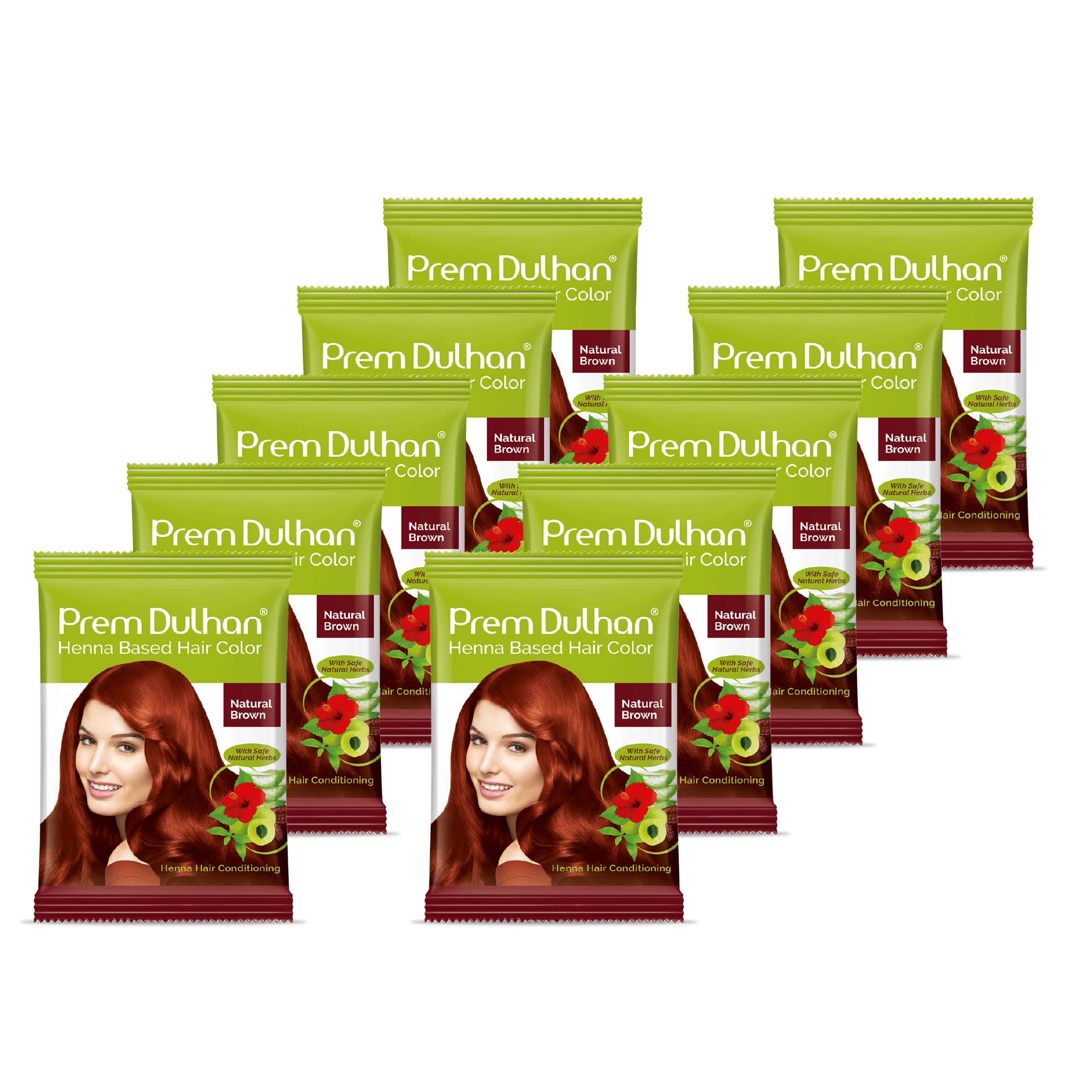 Dulhan Natural Brown Henna Based Hair Color 10 g (Pack of 10)