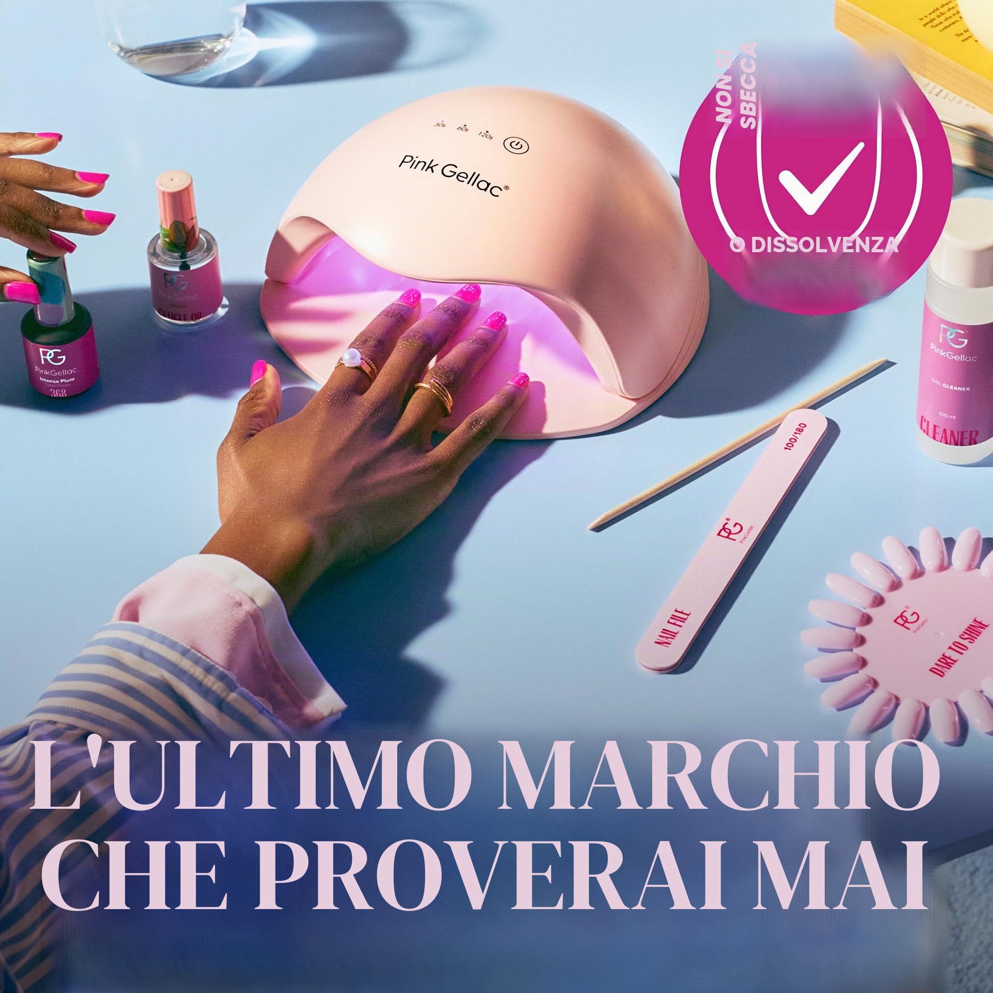 Pink Gellac Set per unghie in gel, set di smalti UV con lampada UV di alta qualità, rosa, 4 tonalità rosa da 15 ml, gel top coat e base coat, lima per unghie, solvente e detergente, unghie fai da te