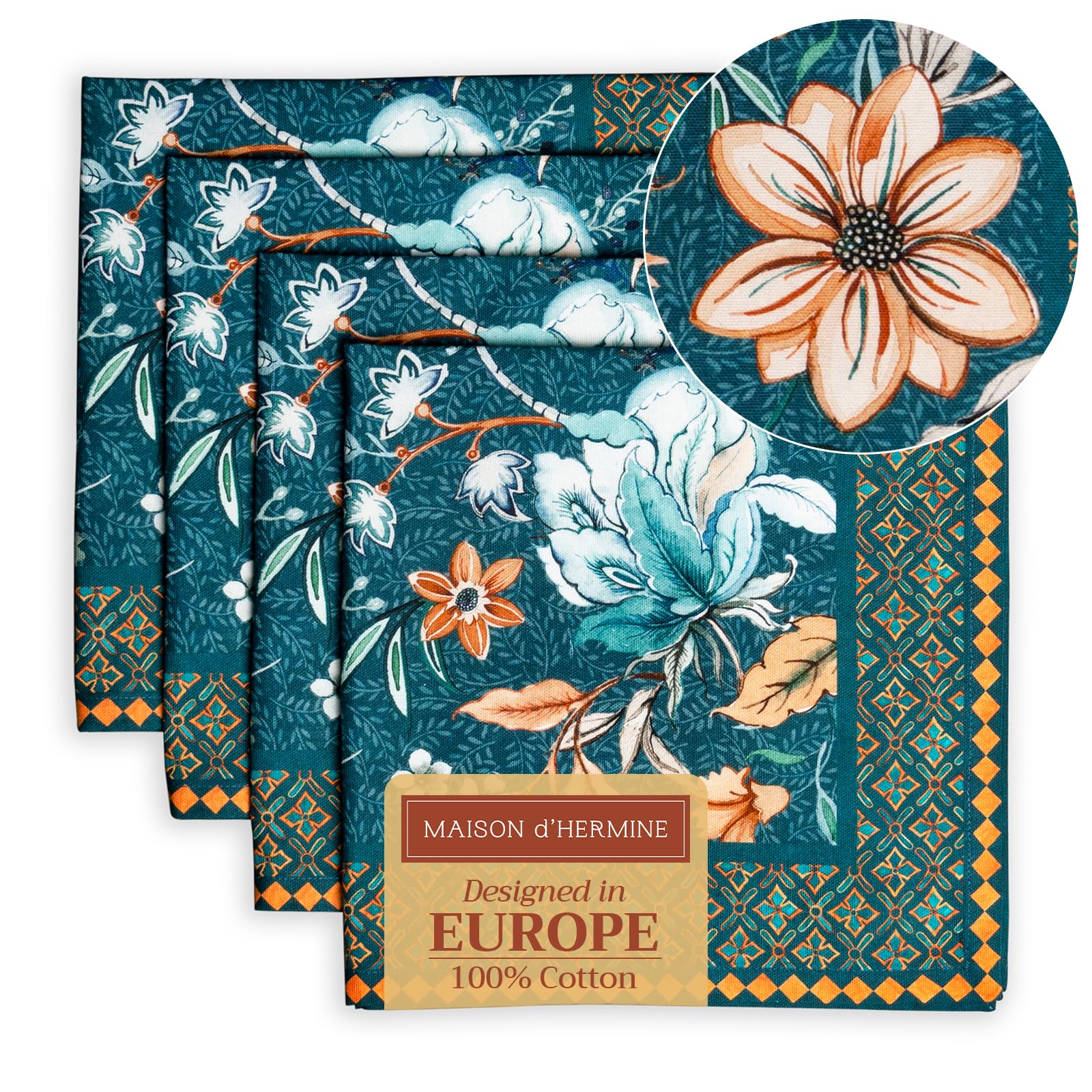 Maison d' Hermine Cloth Napkins Set of 4 100% Cotton Everyday Reusable Square Napkins Cloth Washable Dinner Party Wedding Restaurant Gifts for Mothers Day (Luxury Loft