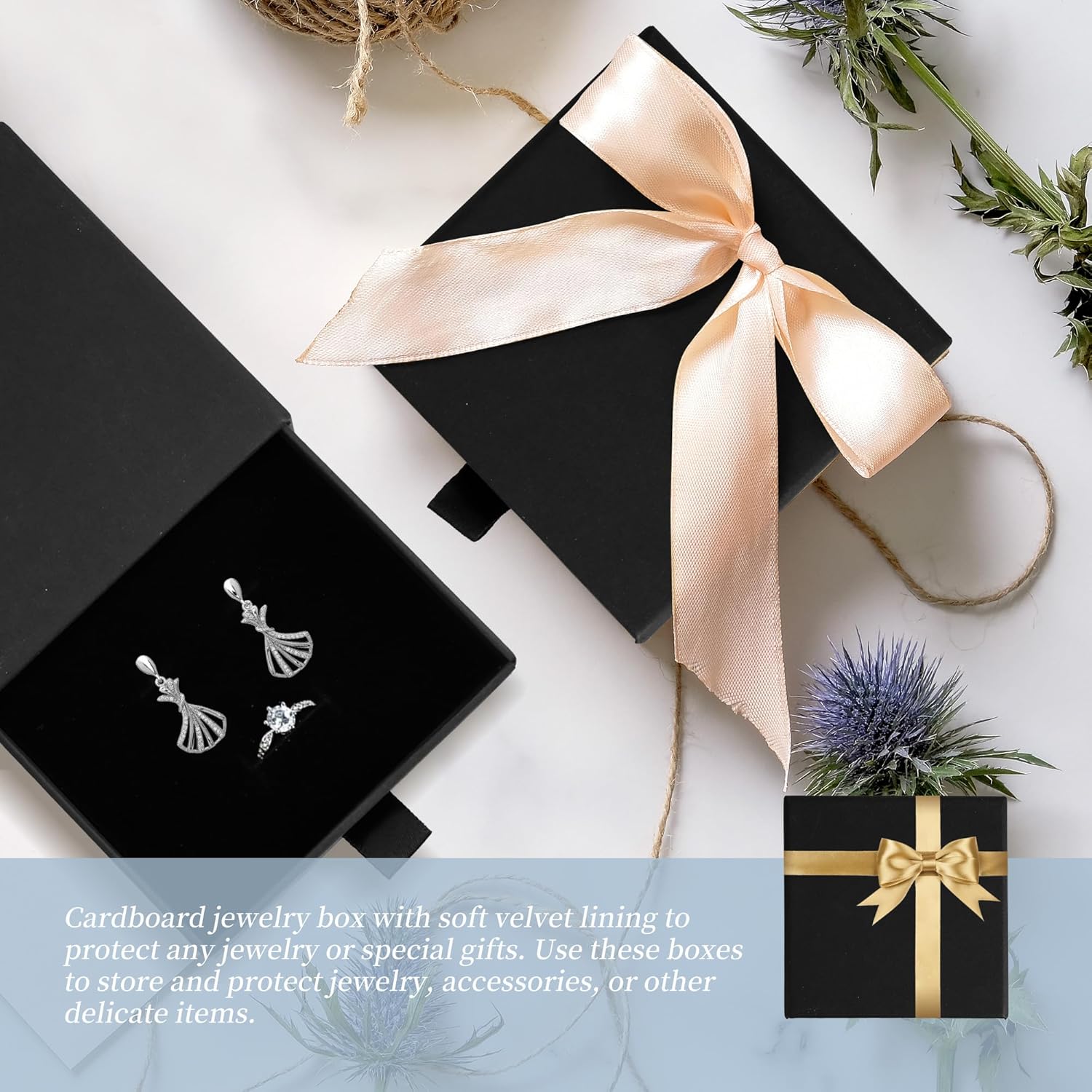 MATUFF Jewelry Gift Boxes, 10 Pack 3.5" × 3.5" x 1" Sponge Fill Cardboard Jewelry Box Bulk, Drawer Style Small Gift Boxes for Necklace Pendant Bracelet Ring Earring Display and Storage, Black - Image 8