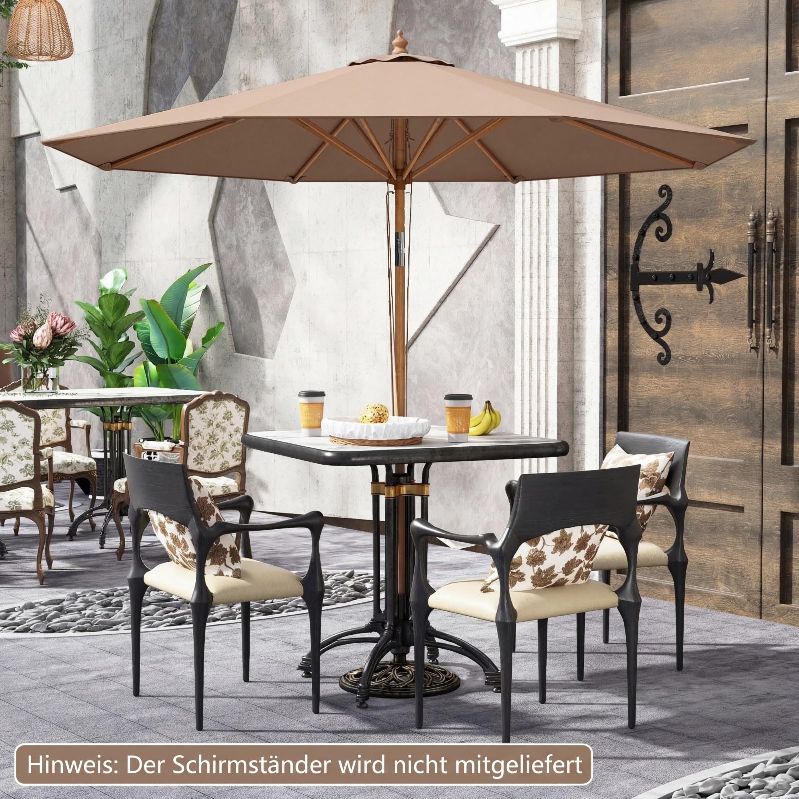COSTWAY Sonnenschirm 270 cm, Gartenschirm aus Holz, beidseitig um 30° knickbar, Balkonschirm, Terrassenschirm, Sonnenschutz, Marktschirm für Garten, Balkon, Terrasse (Khaki Tan)