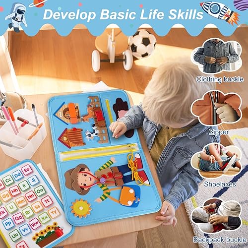 Miniatura 4 de Tabla de actividades para niños pequeños de 1 a 3 años, libro de actividades sensoriales Montessori, juguetes educativos preescolares, libro