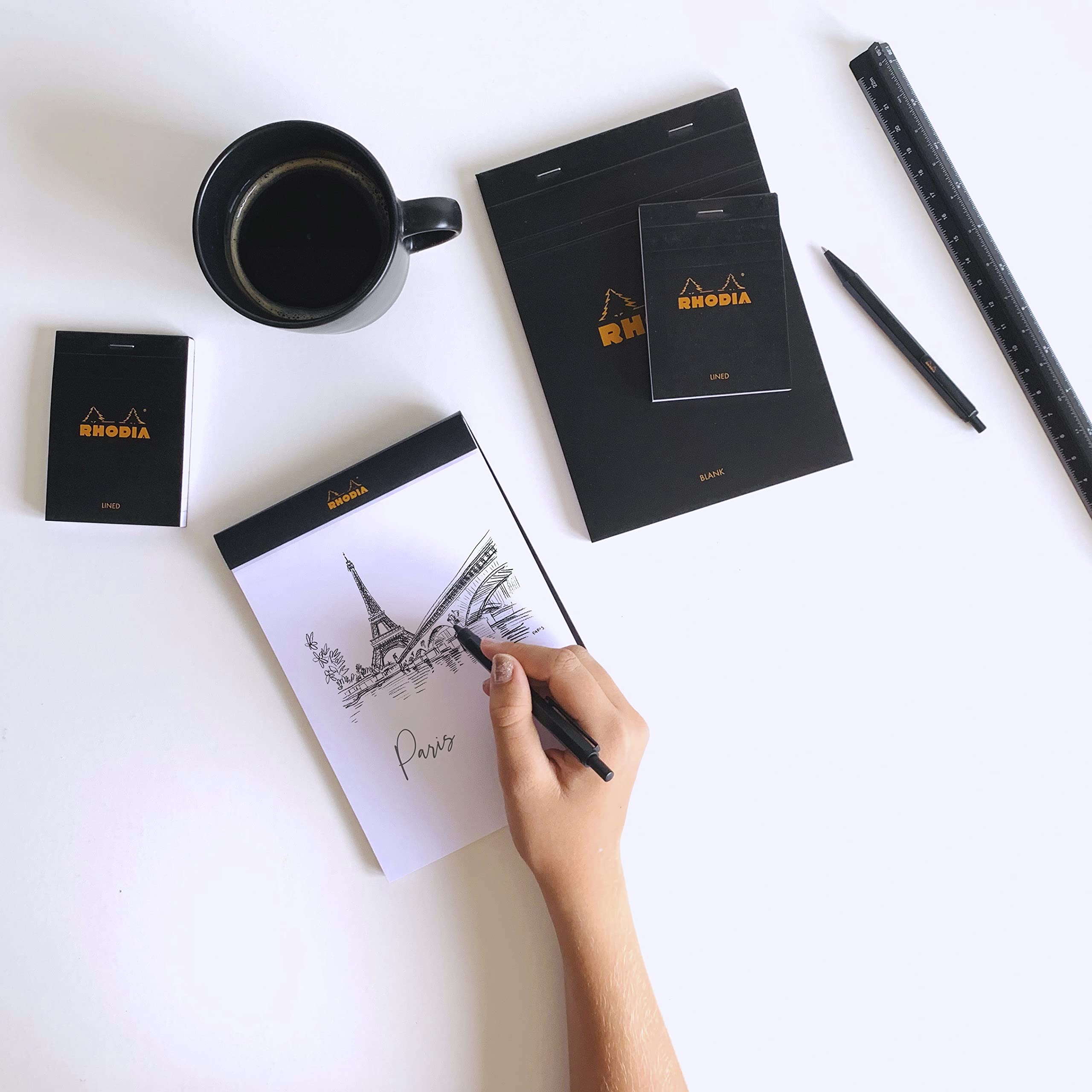 RHODIA 160009C - Bloc-Notes Agrafé N°16 Black - A5 - 80 Feuilles Détachables - Papier Clairefontaine Uni Blanc 80 g/m² - Couverture en Carte Enduite - Paquet de 10 blocs